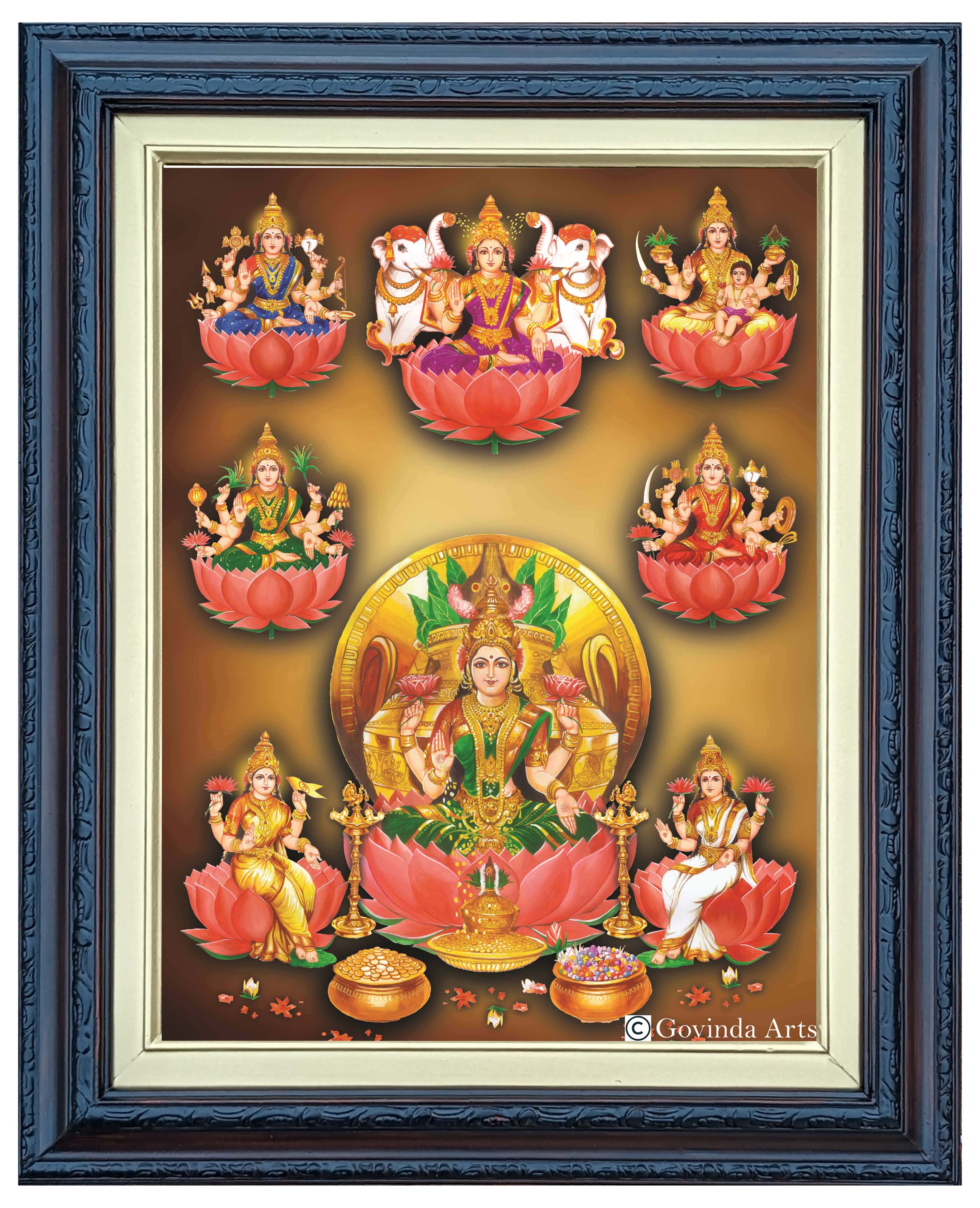 Goddess Asta Lakshmi Painting in Authentic Wood Frame