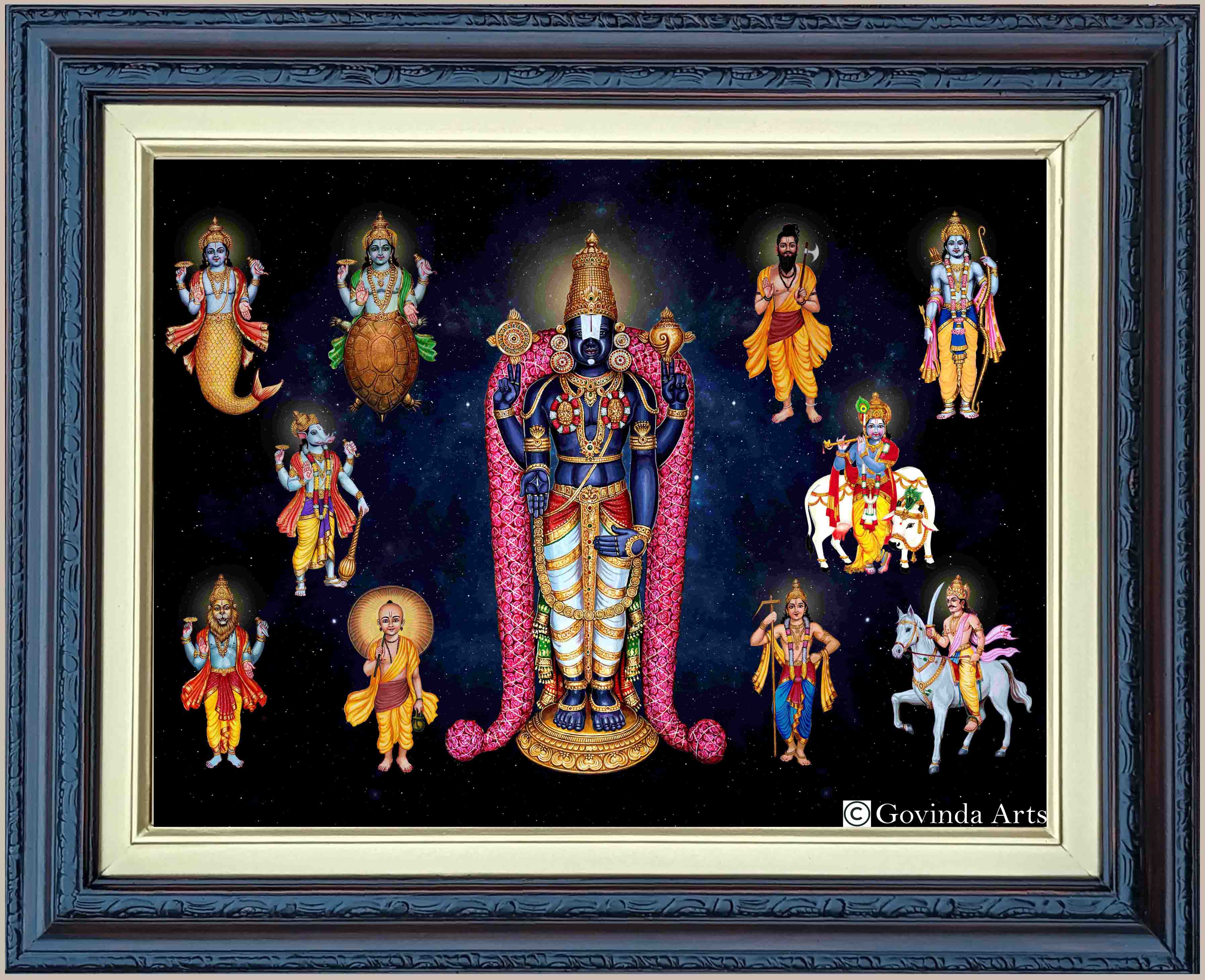 Dasavataram Painting in Authentic Wood Frame (Horizantal)