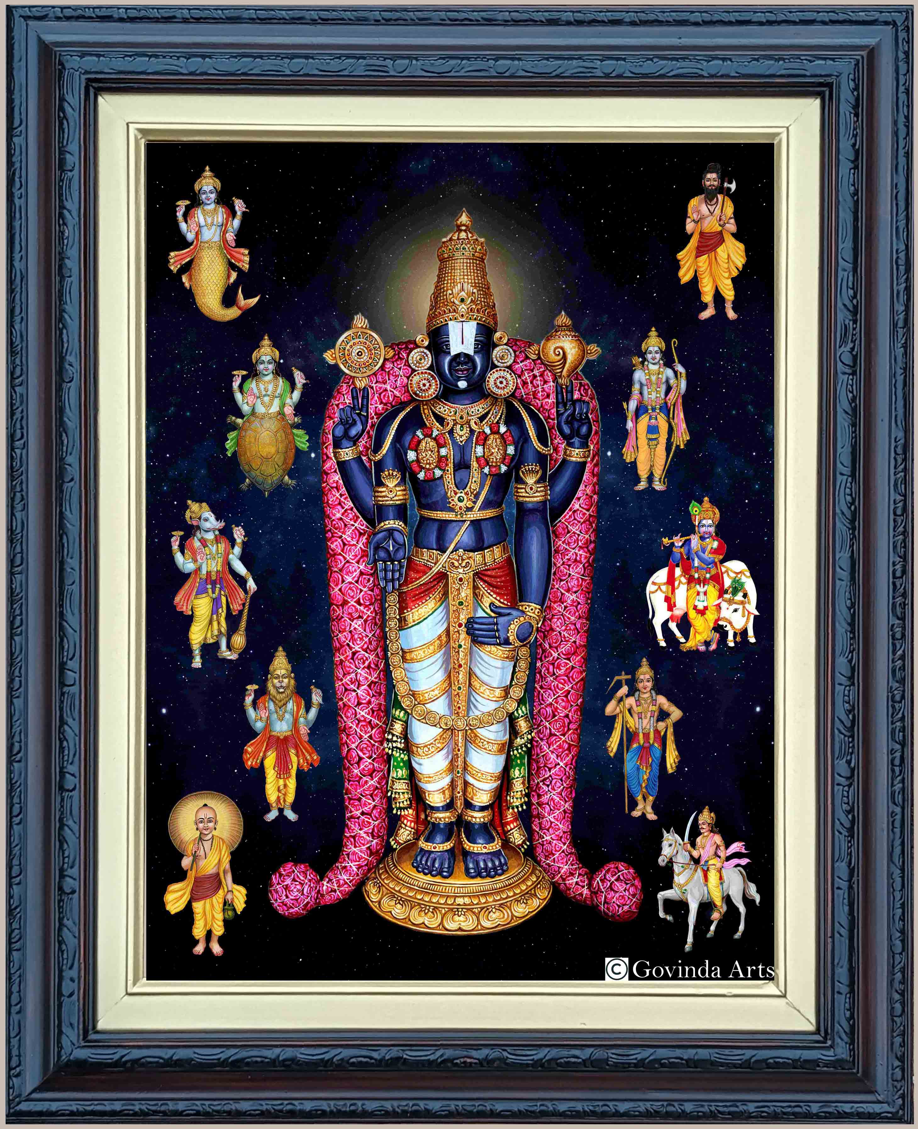 Dasavataram Painting in Authentic Wood Frame (Vertical)