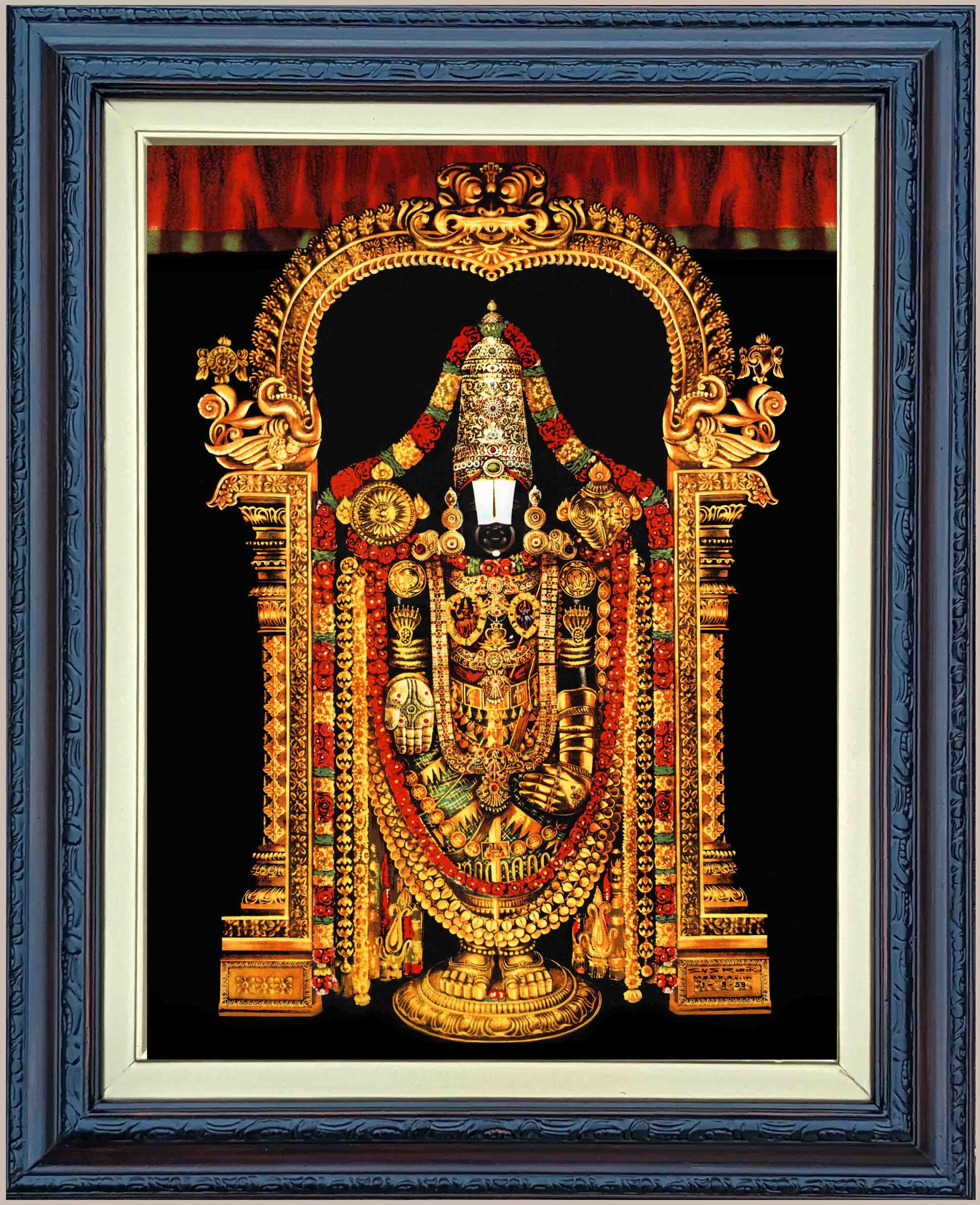 Lord Balaji in Golden Painting in Authentic Wood Frame