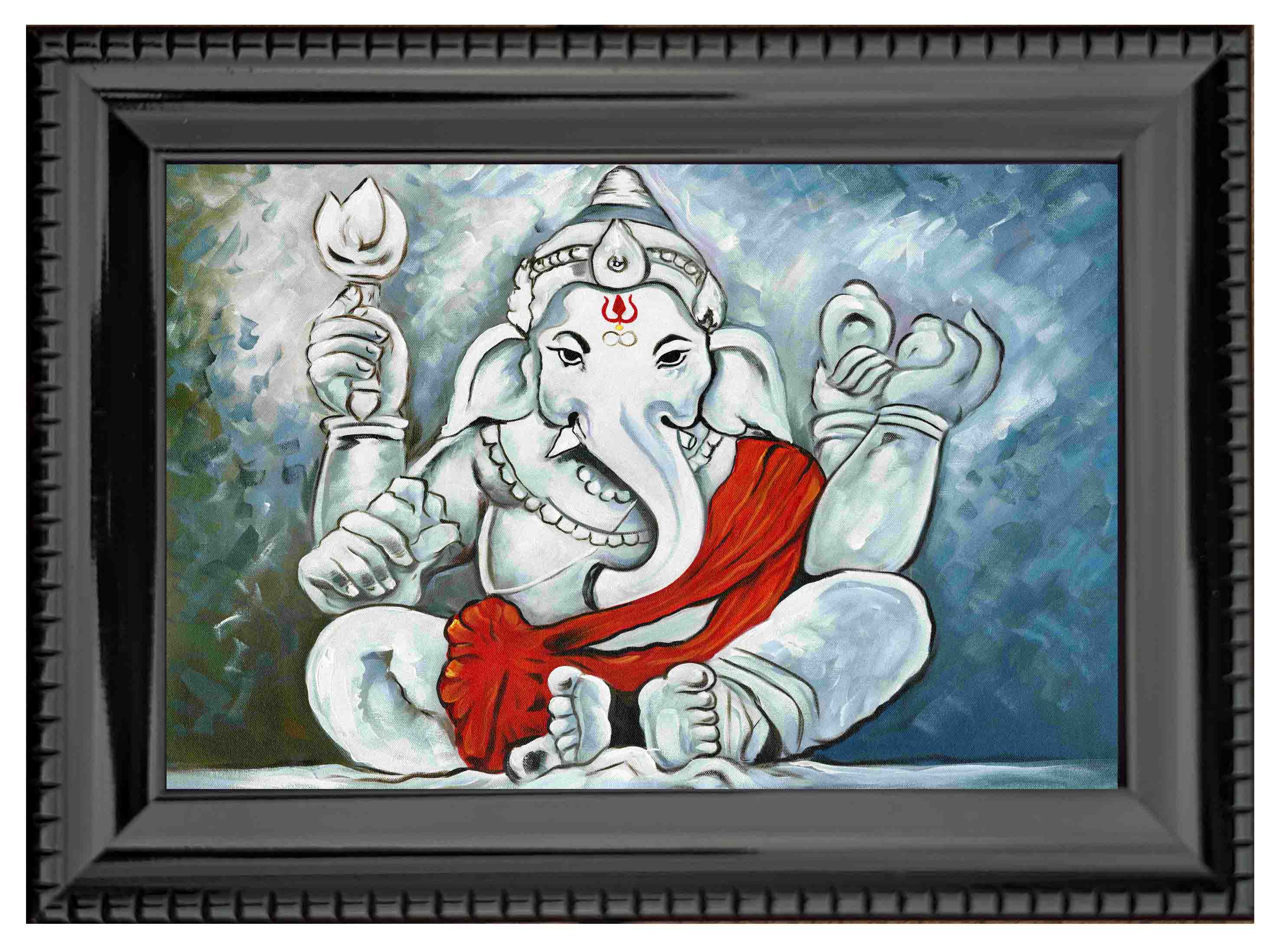 Lord Ganesha Abstract Painting in Authentic Wood Frame - 0