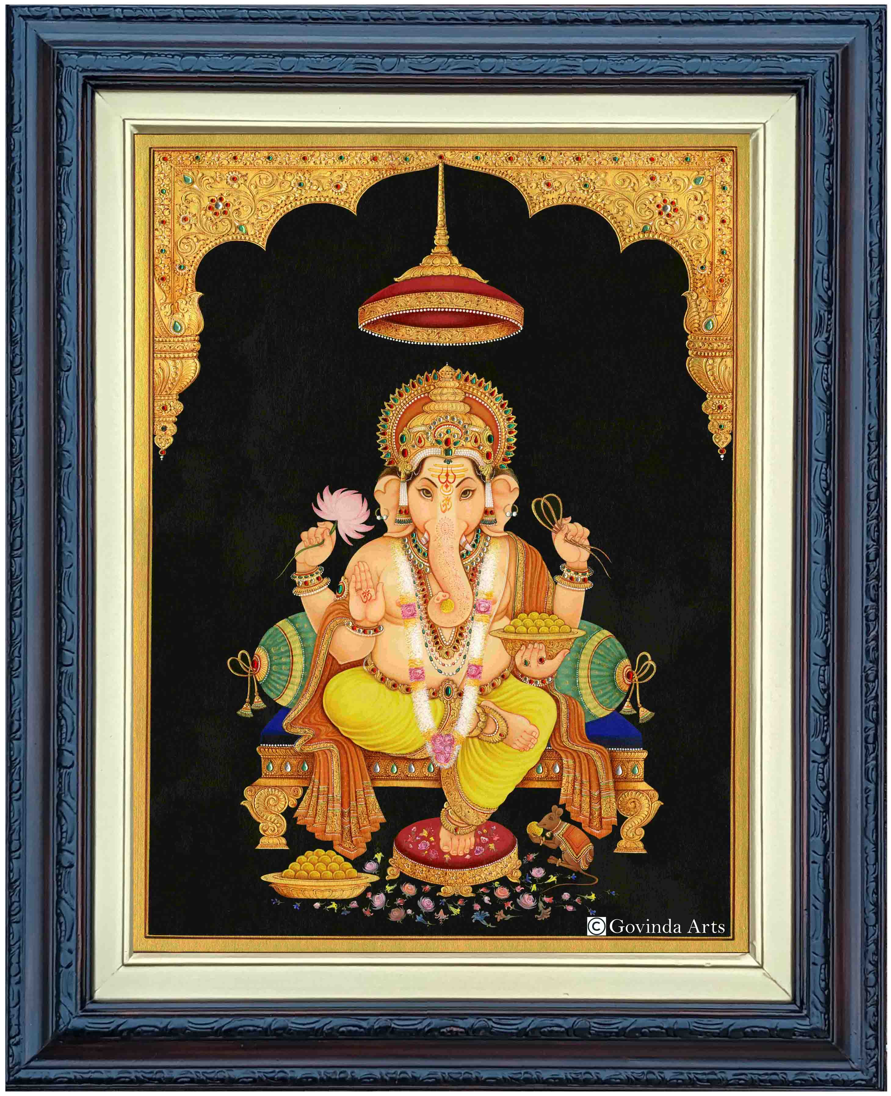 Lord Ganesha Painting in Authentic Wood Frame