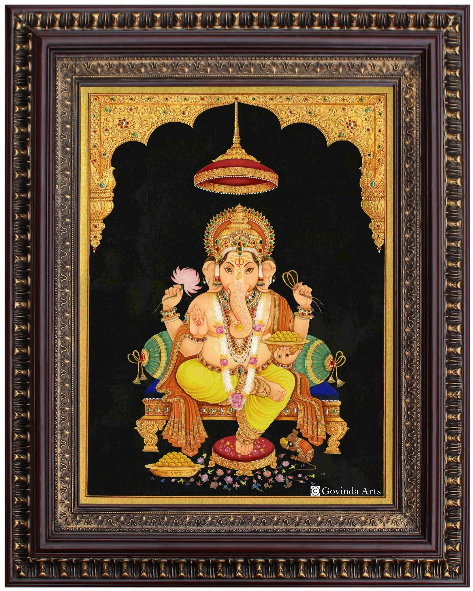 Lord Ganesha Painting in Authentic Wood Frame - 0