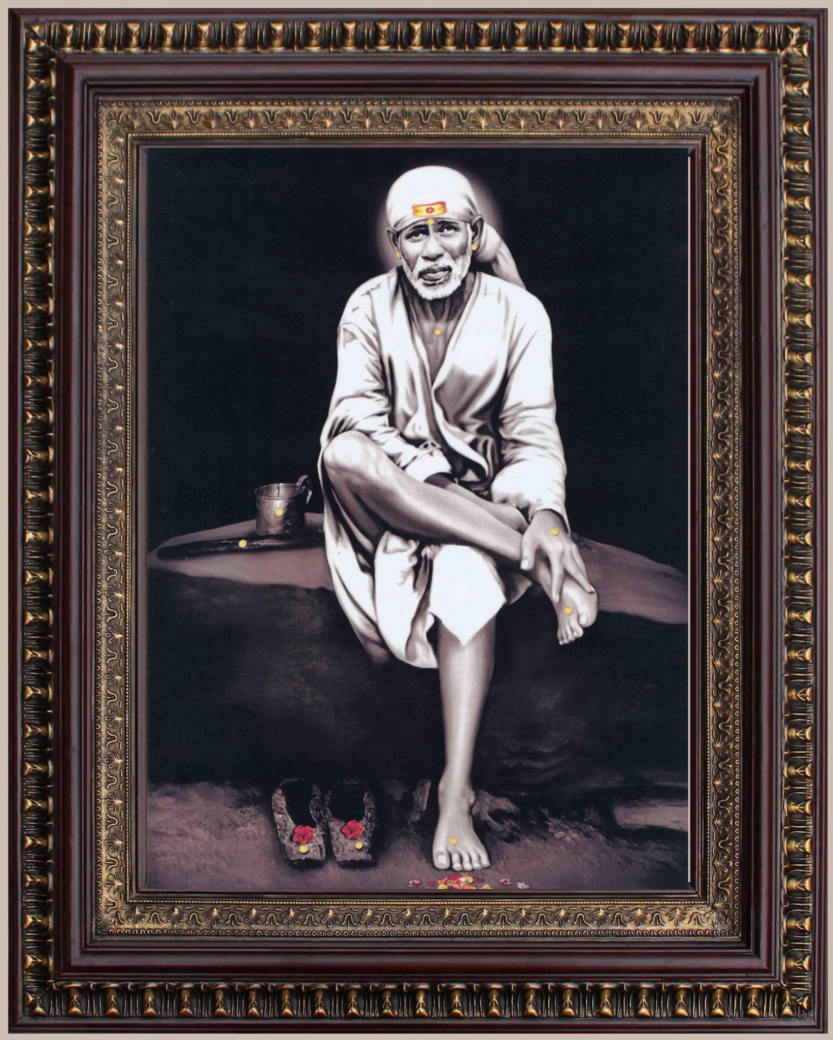 Shiridi Sai Baba Original Painting in Authentic Wood Frame - 0