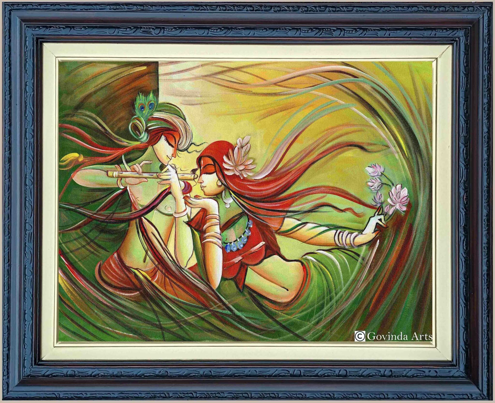 Radha Krsna in whirlwind Painting in Authentic Wood Frame
