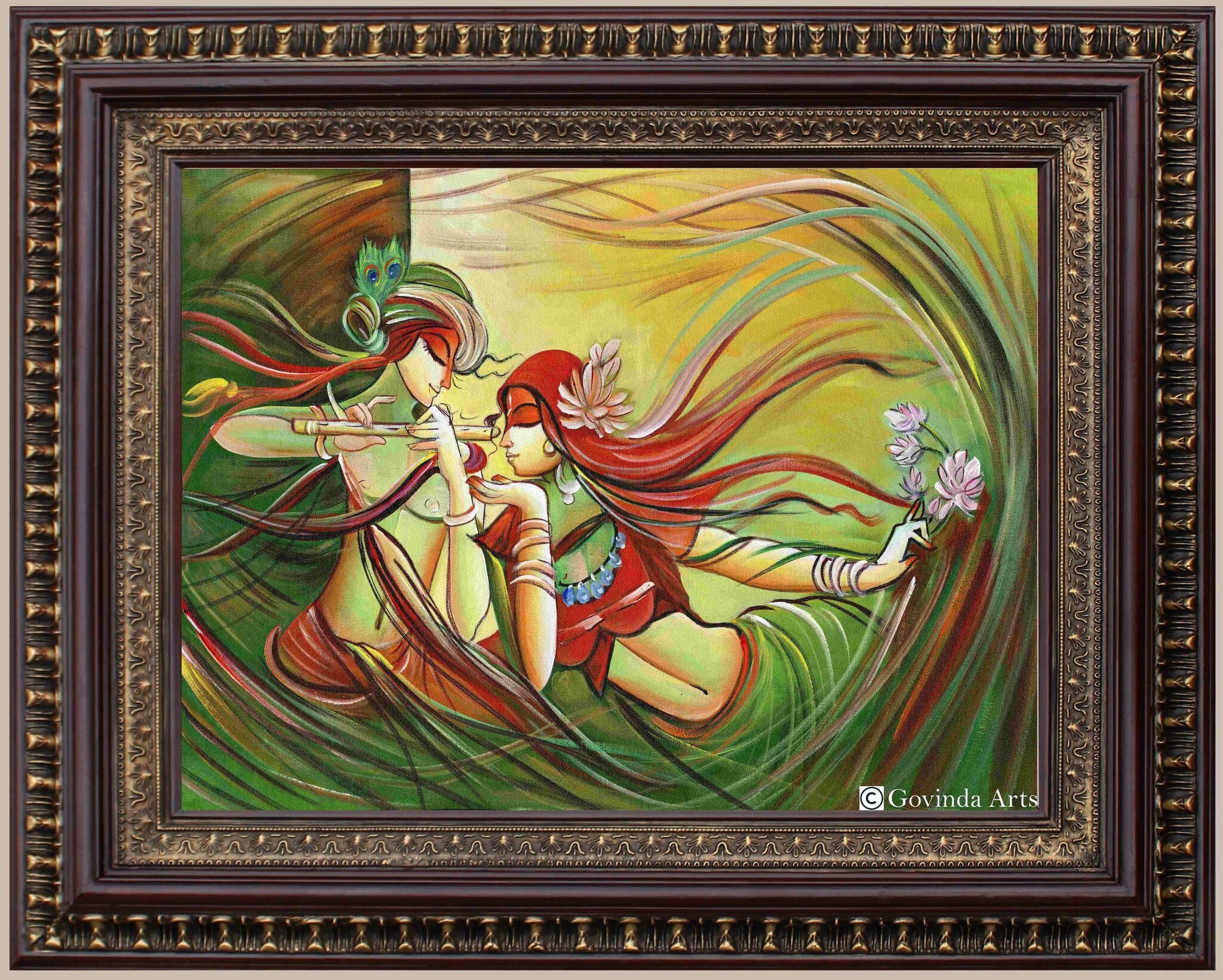 Radha Krsna in whirlwind Painting in Authentic Wood Frame - 0