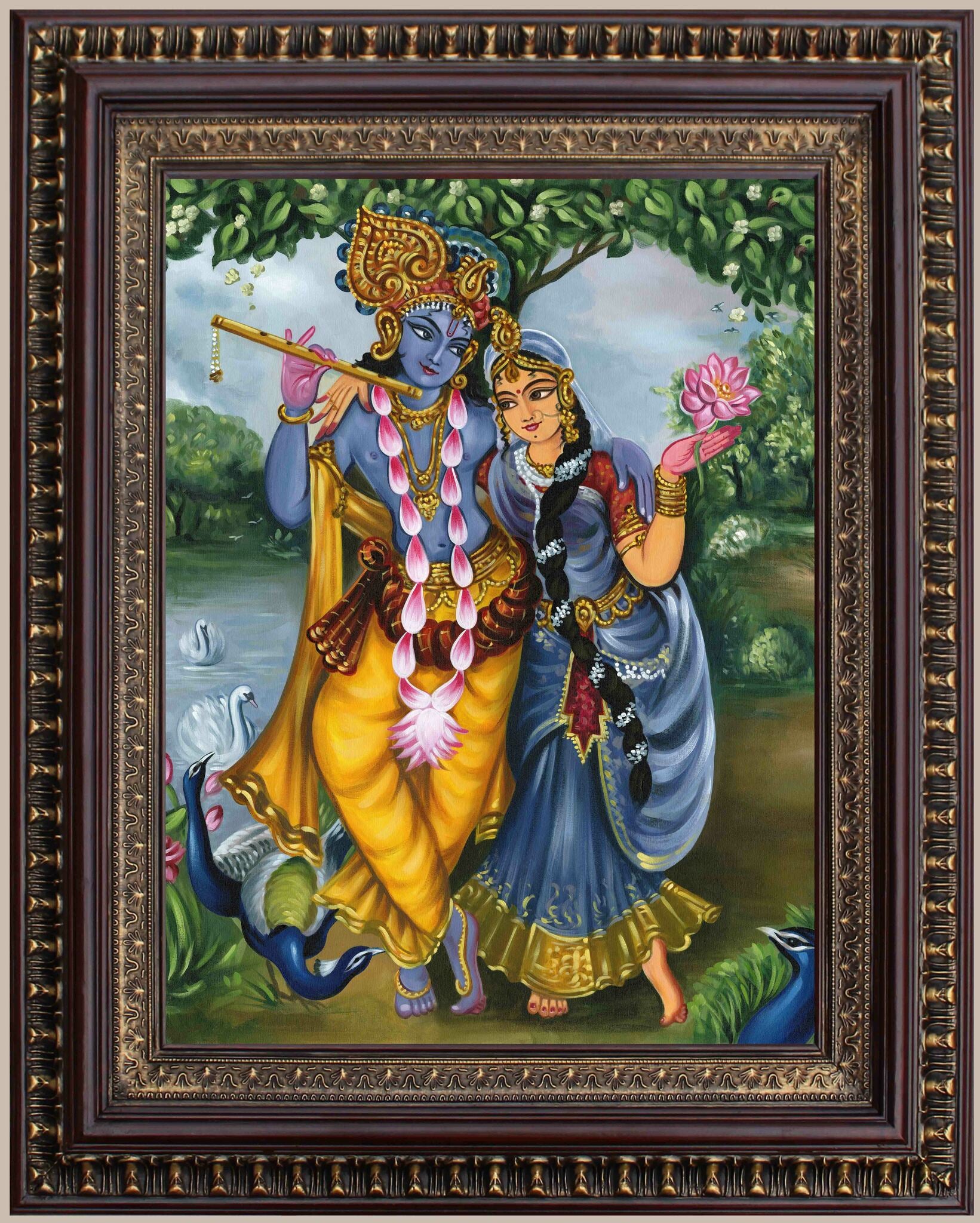 Sri Radha Krsna Tribhangi form Painting in Authentic Wood Frame - 0