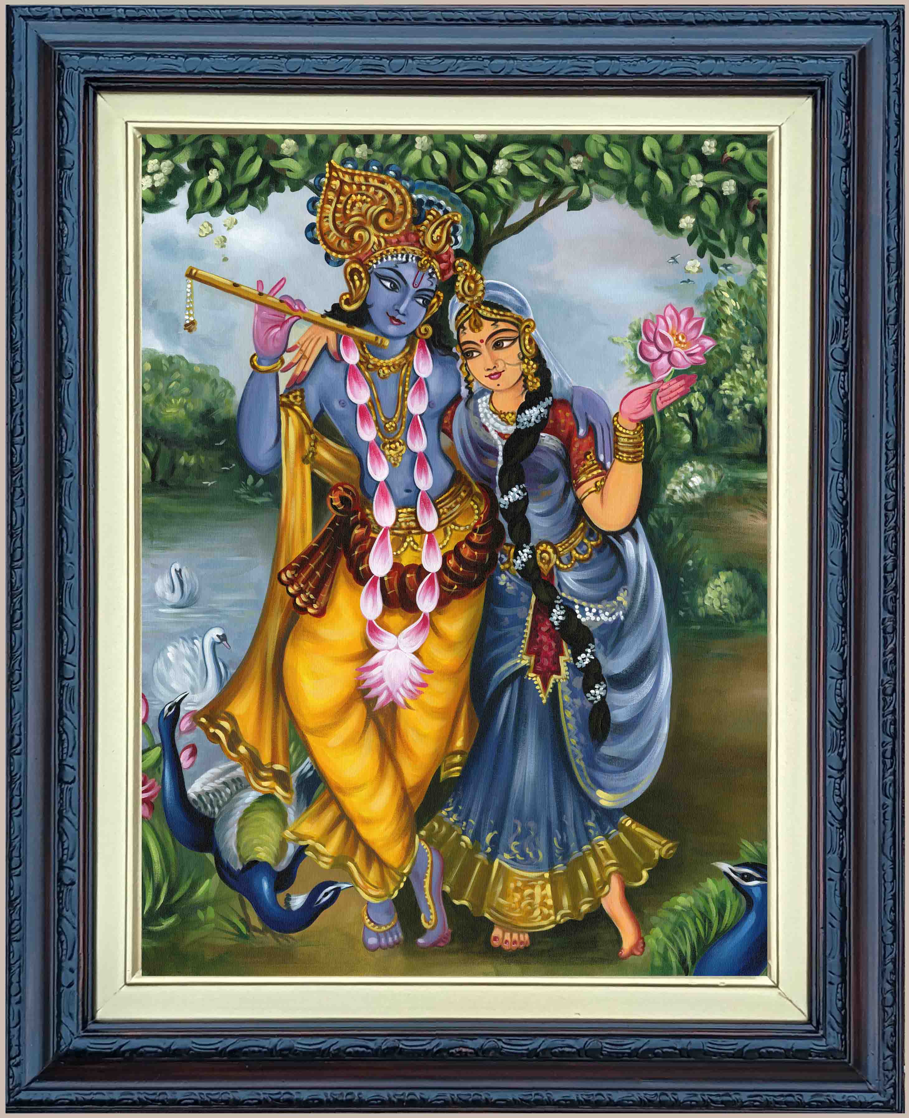 Sri Radha Krsna Tribhangi form Painting in Authentic Wood Frame
