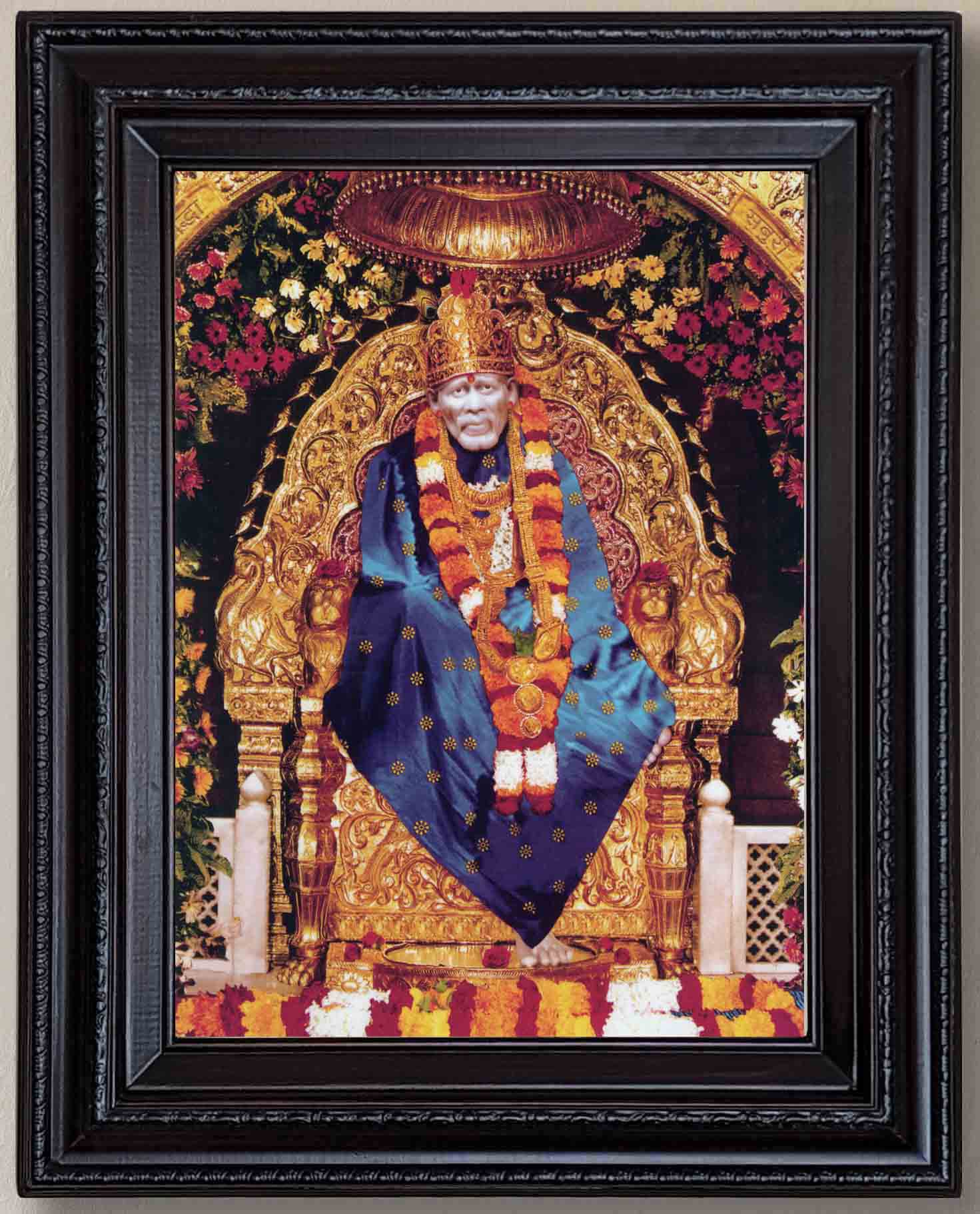 Shiridi Sai Baba Temple Deity Picture in Authentic Wood Frame