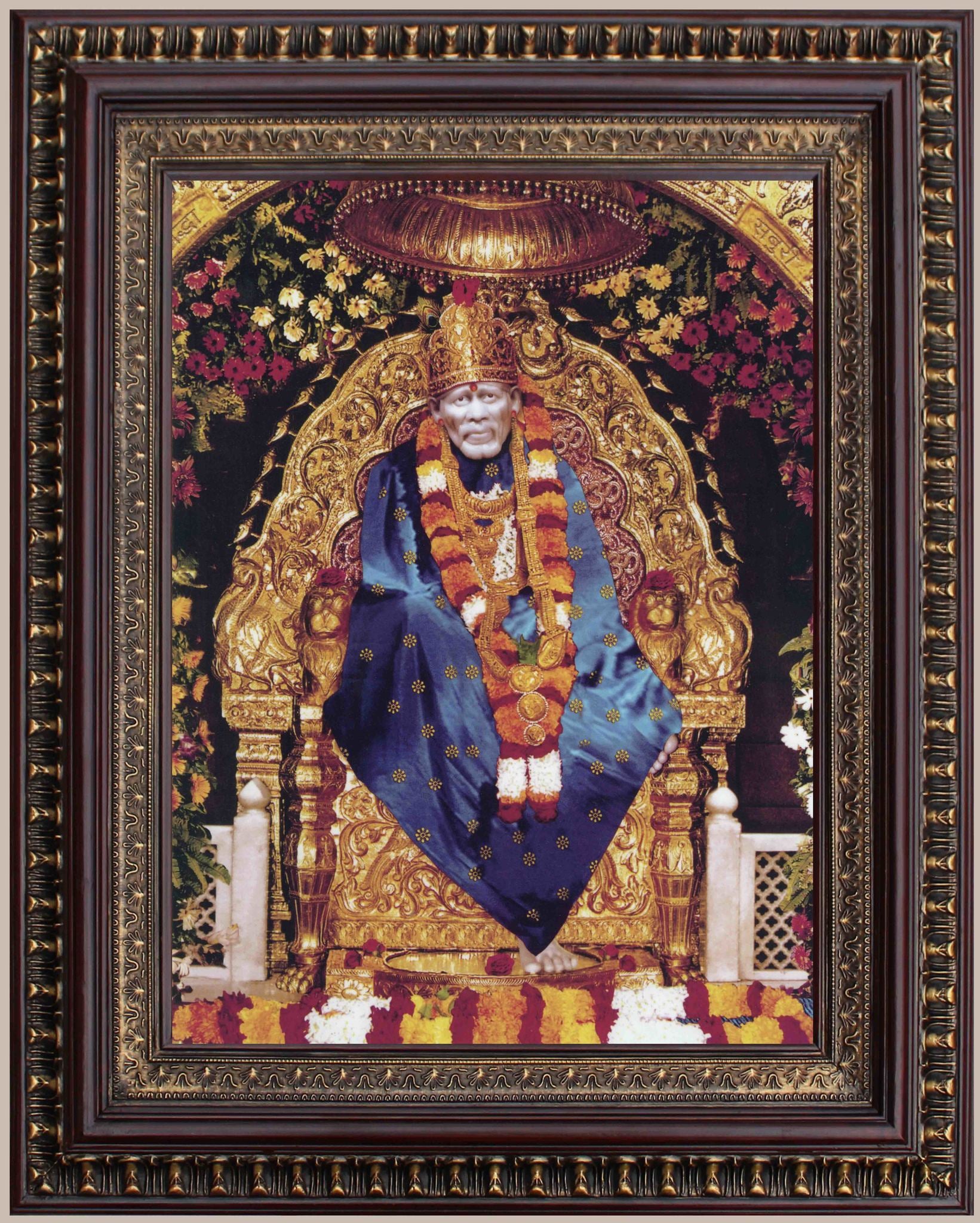 Shiridi Sai Baba Temple Deity Picture in Authentic Wood Frame - 0