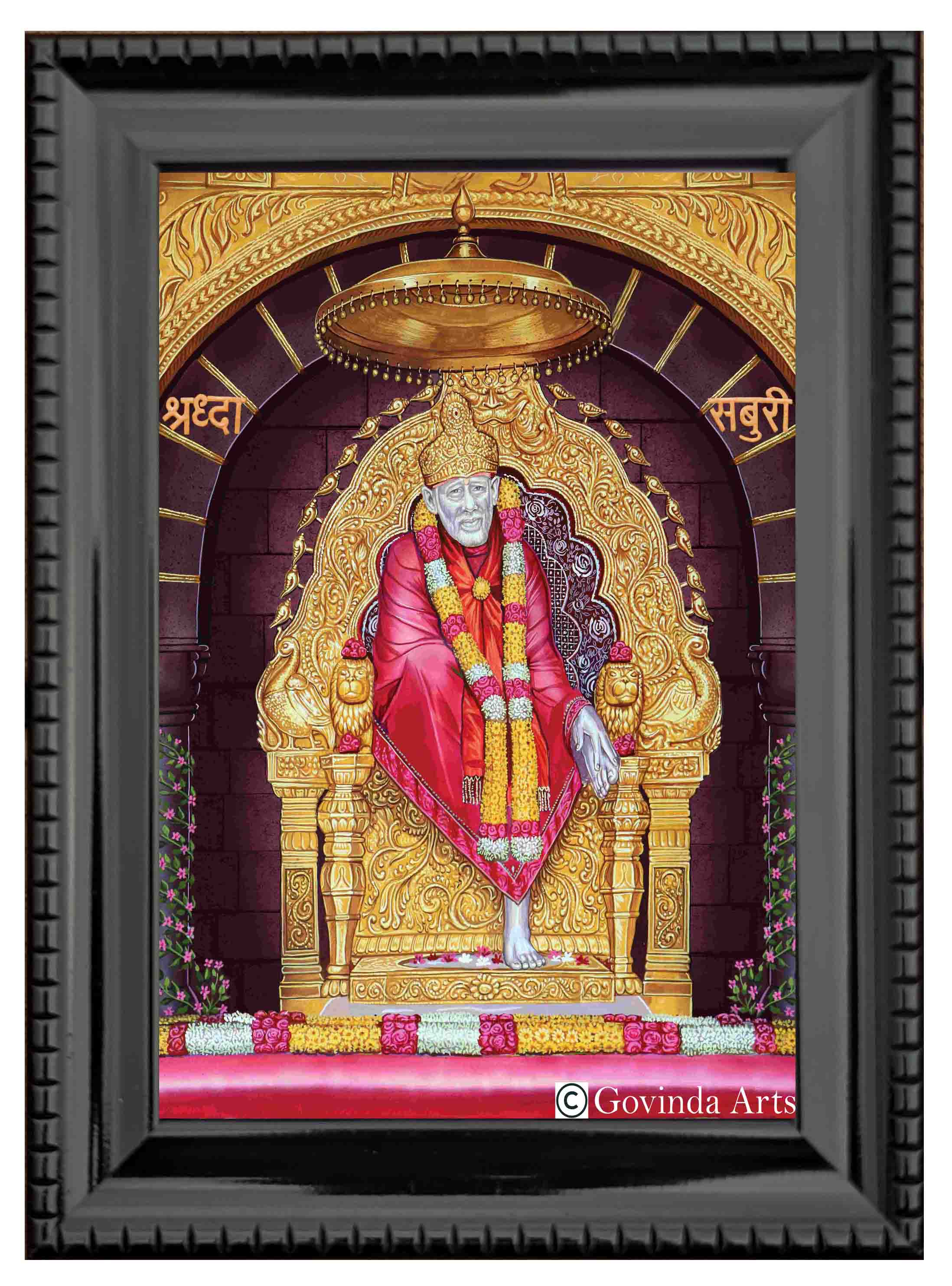Shiridi Sai Baba Temple Style Painting in Authentic Wood Frame - 0