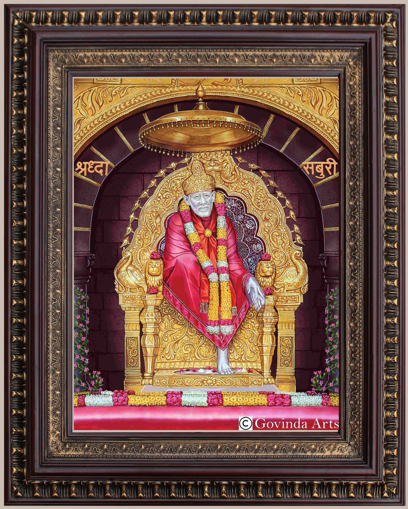 Shiridi Sai Baba Temple Style Painting in Authentic Wood Frame