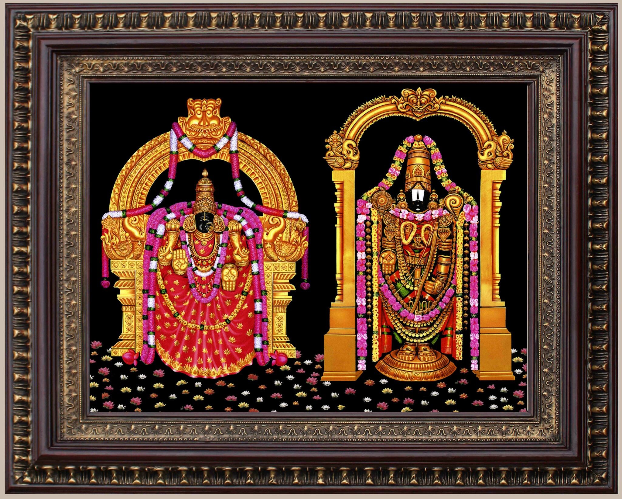 Sri Venkateswara Swamy and Padmavati Painting in Authentic Wood Frame - 0