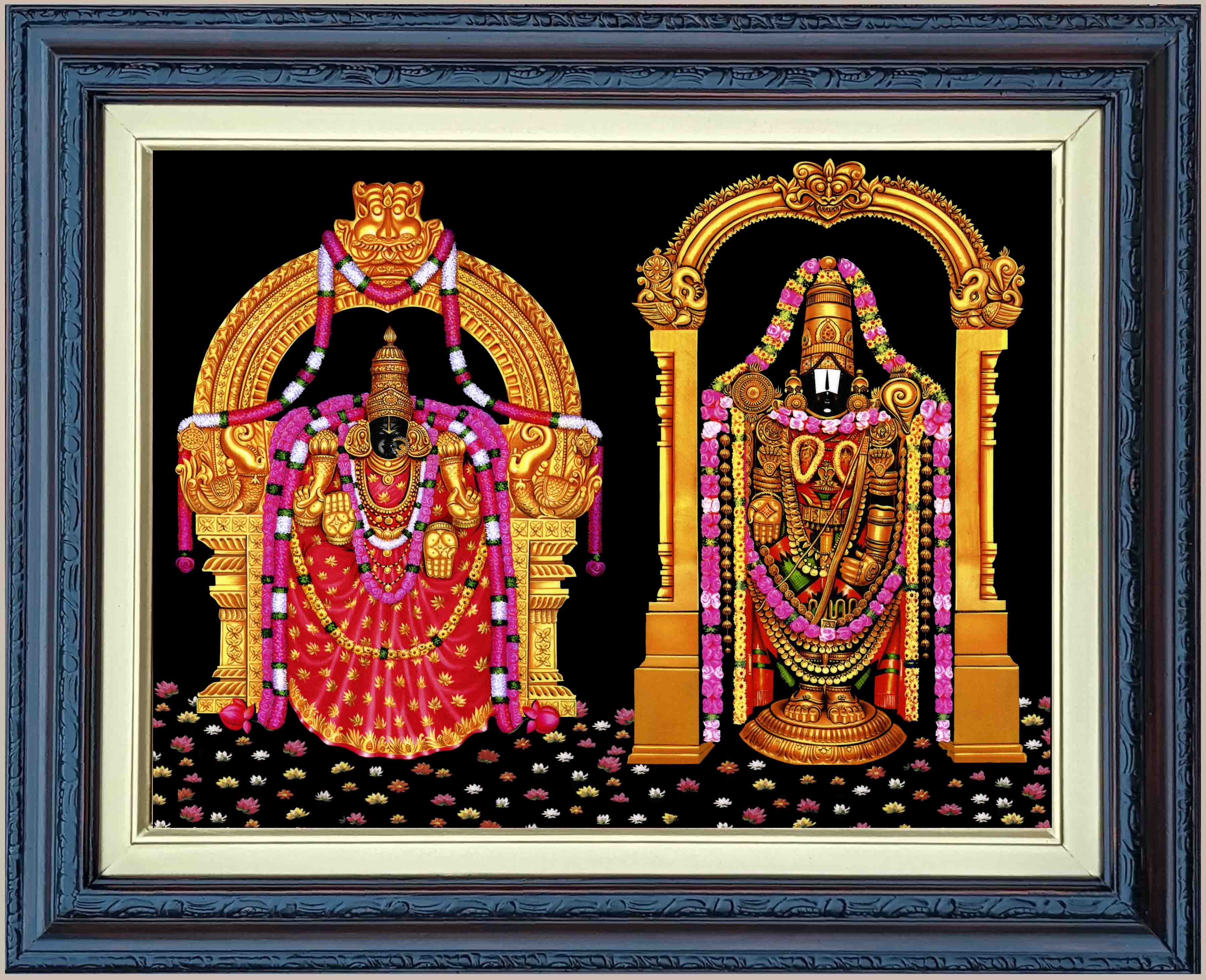 Sri Venkateswara Swamy and Padmavati Painting in Authentic Wood Frame
