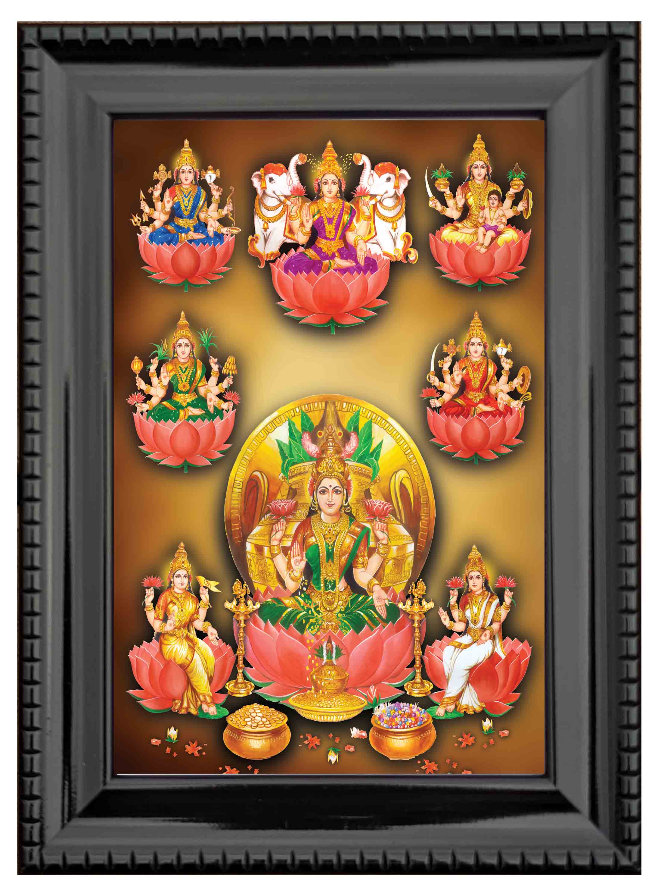 Goddess Asta Lakshmi Painting in Authentic Wood Frame