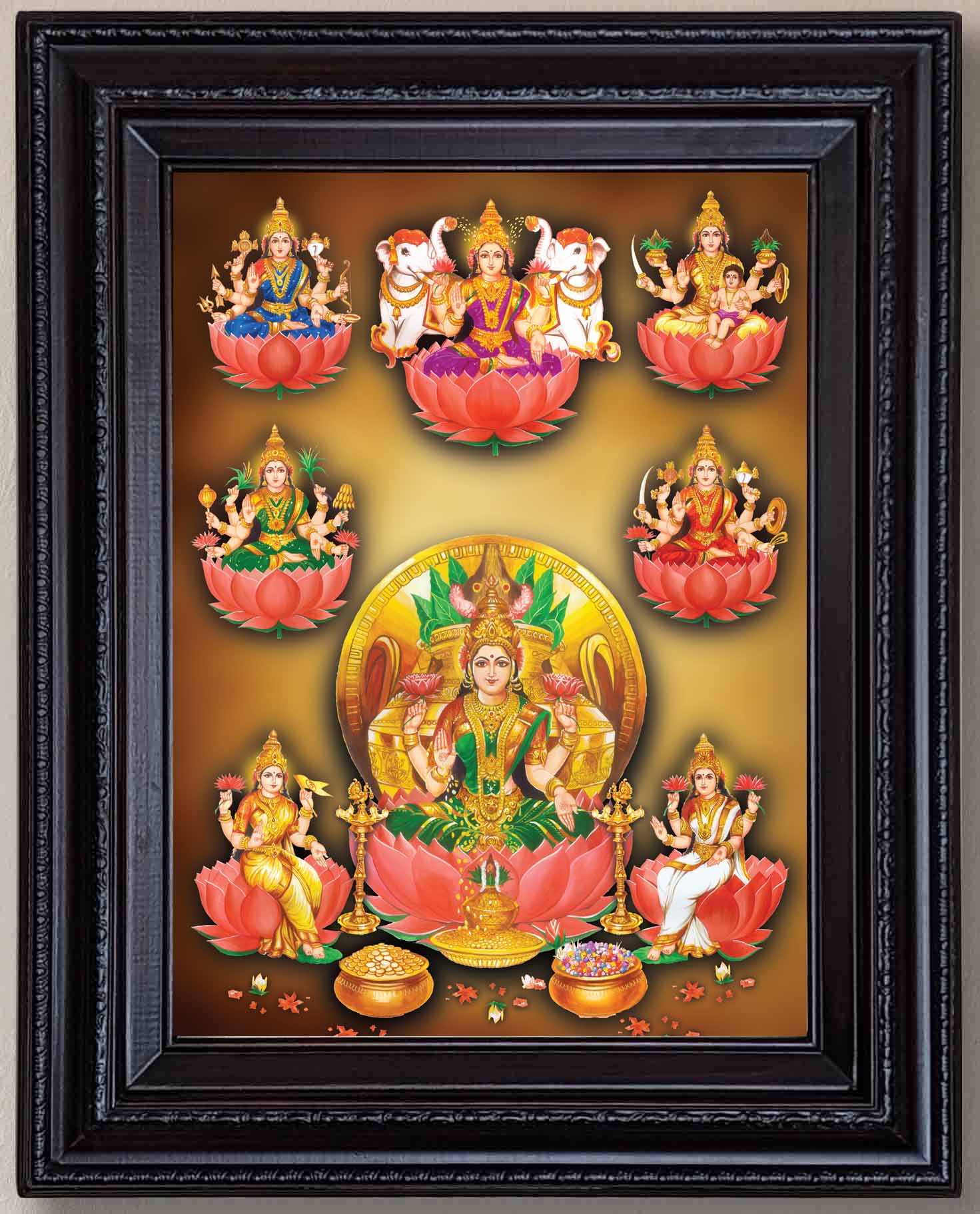 Goddess Asta Lakshmi Painting in Authentic Wood Frame - 0