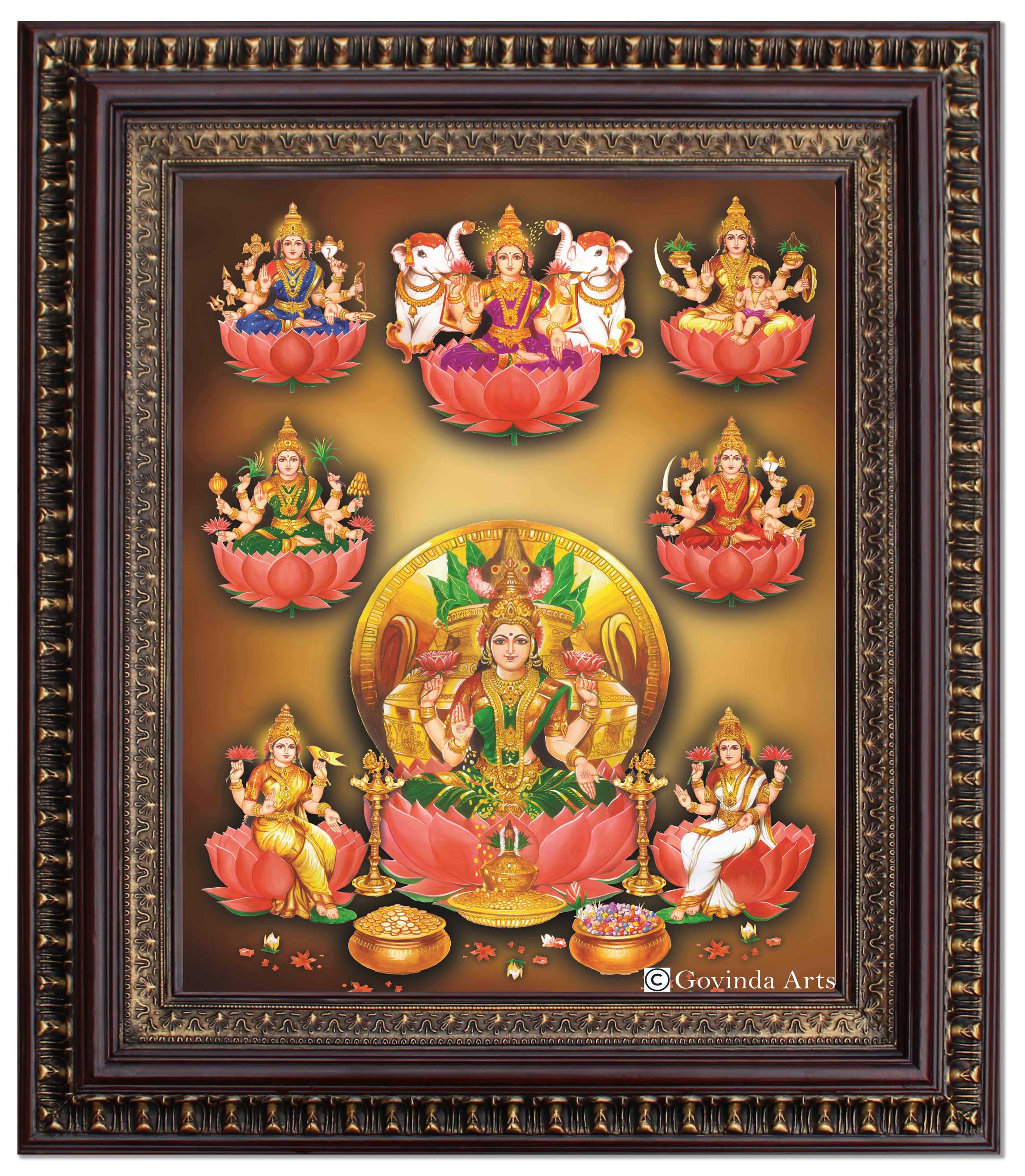 Goddess Asta Lakshmi Painting in Authentic Wood Frame