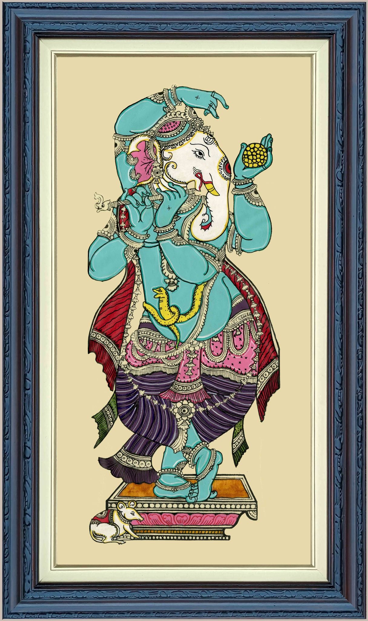 Dancing Ganesha Painting in Authentic Wood Frame