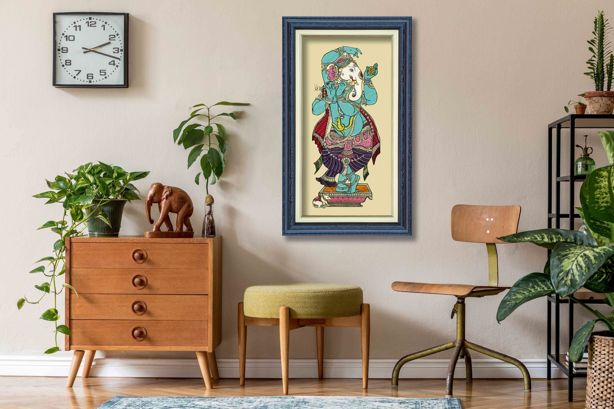 Dancing Ganesha Painting in Authentic Wood Frame