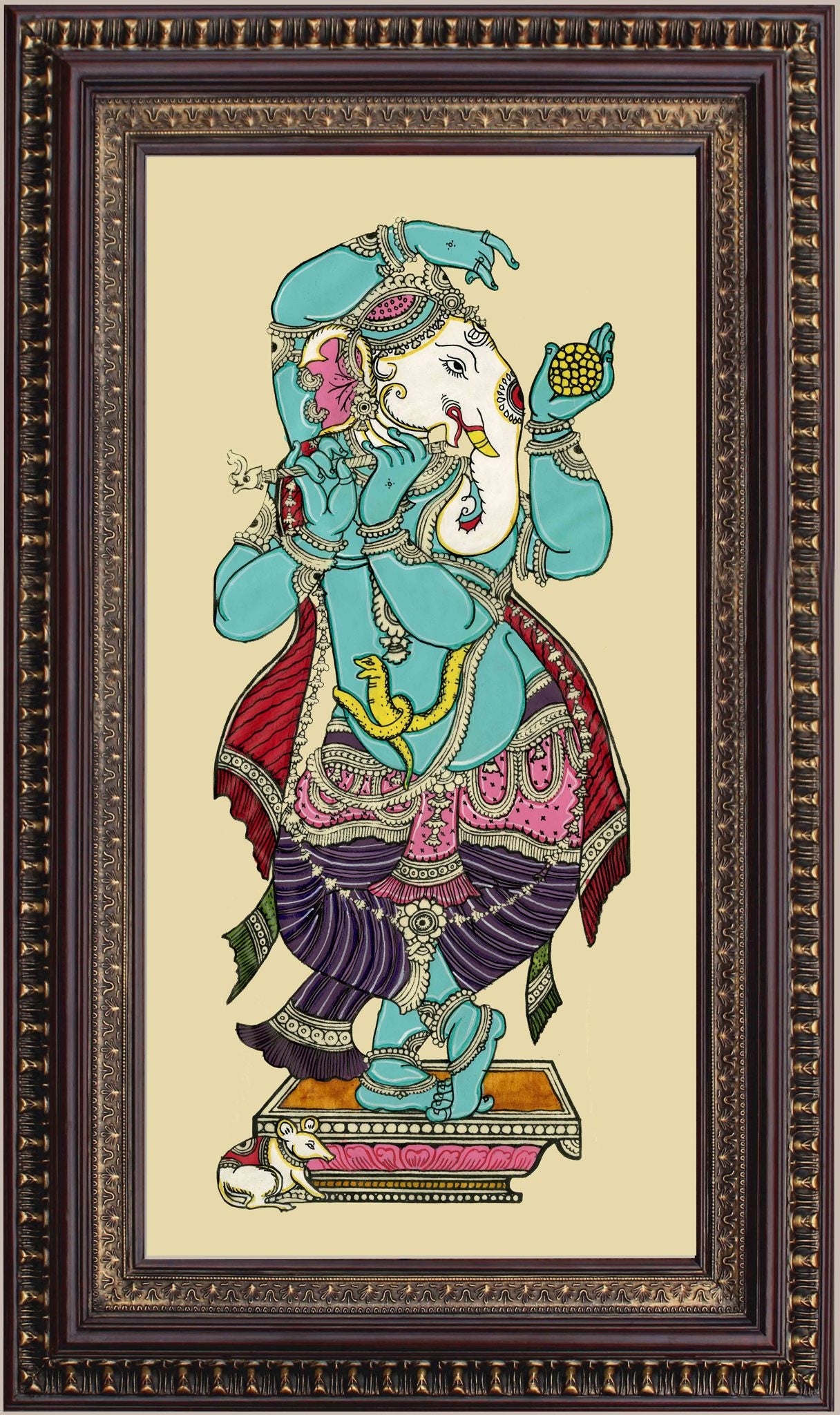 Dancing Ganesha Painting in Authentic Wood Frame