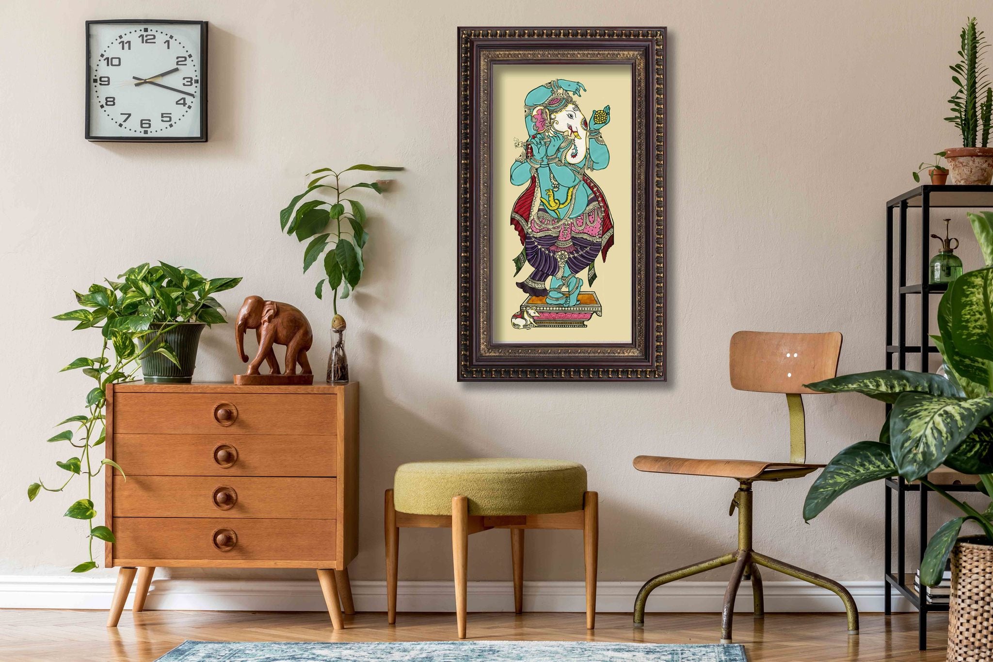 Dancing Ganesha Painting in Authentic Wood Frame