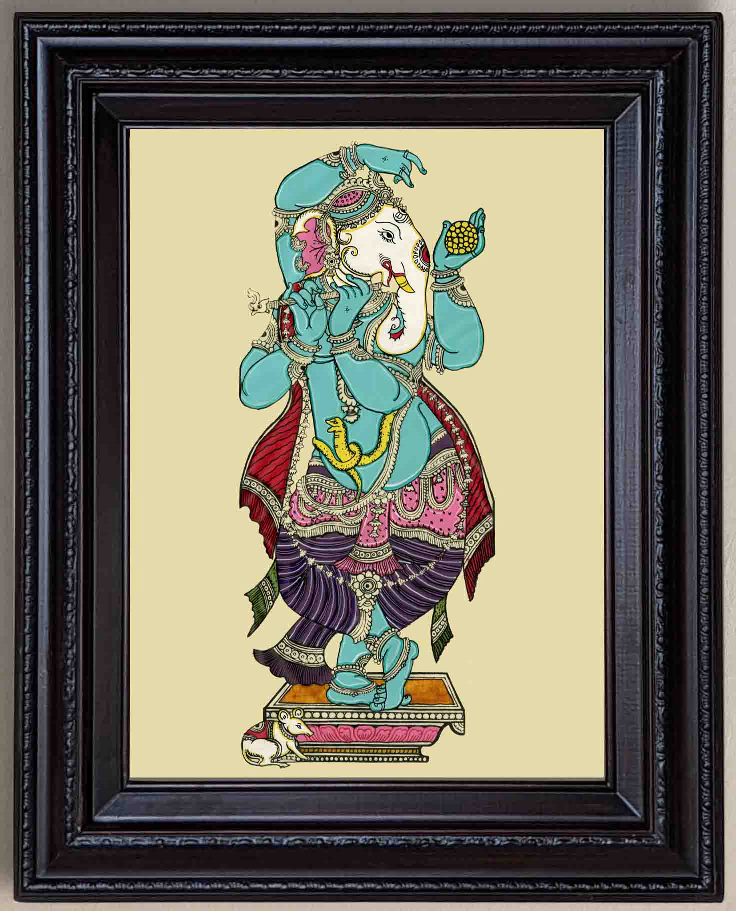 Dancing Ganesha Painting in Authentic Wood Frame