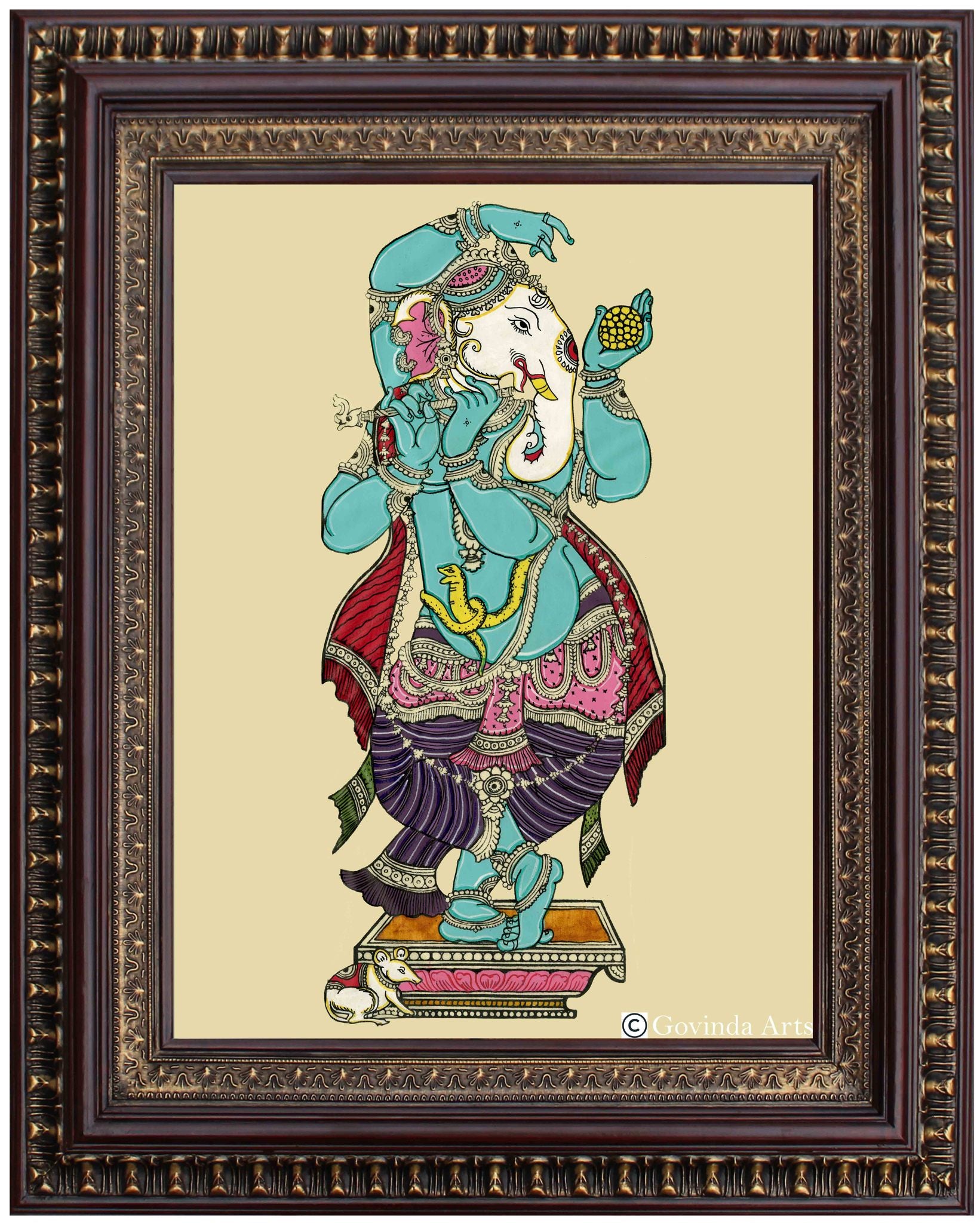 Dancing Ganesha Painting in Authentic Wood Frame