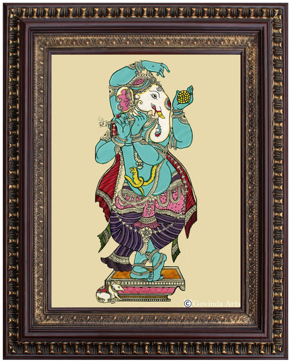 Dancing Ganesha Painting in Authentic Wood Frame