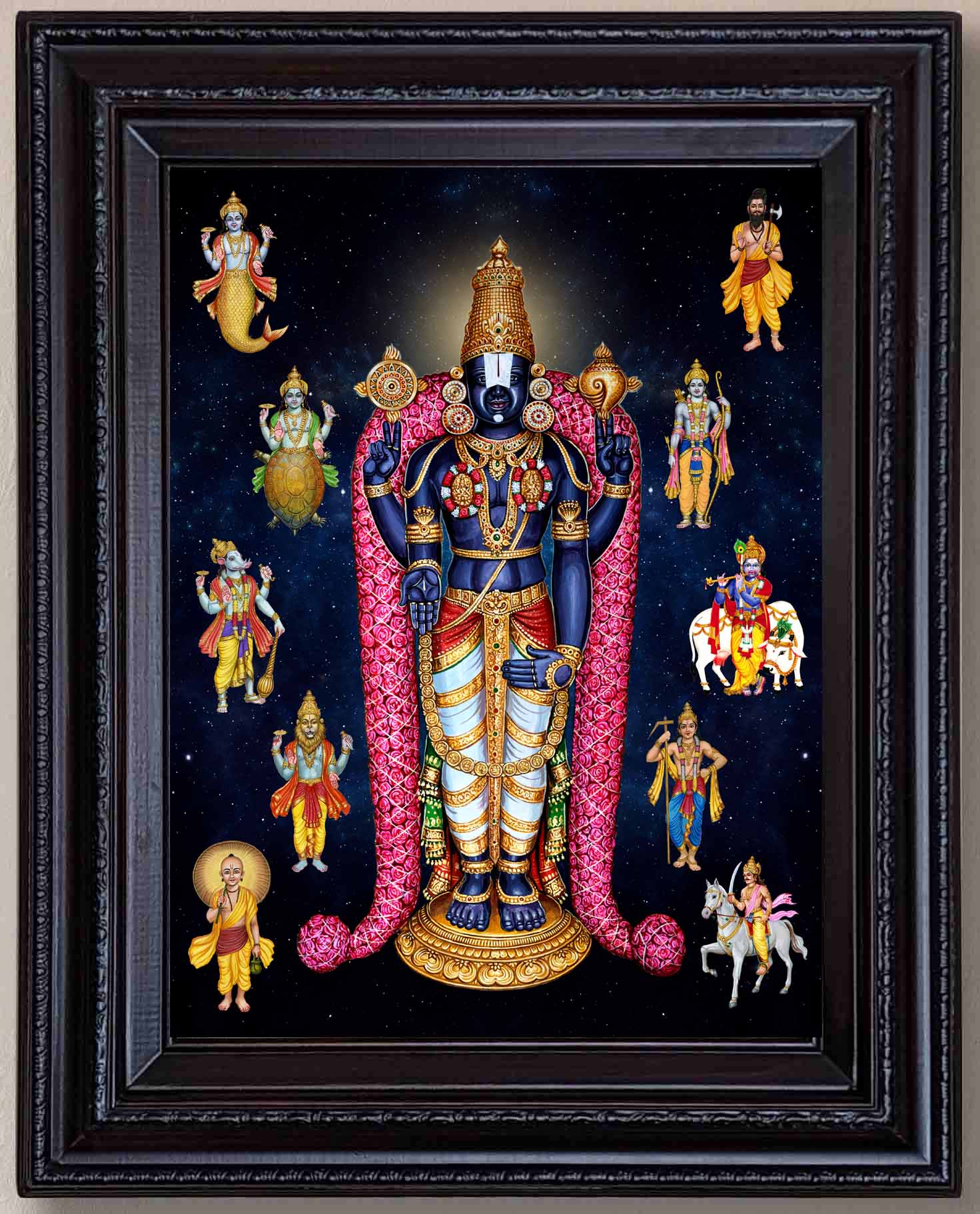 Dasavataram Painting in Authentic Wood Frame (Vertical)