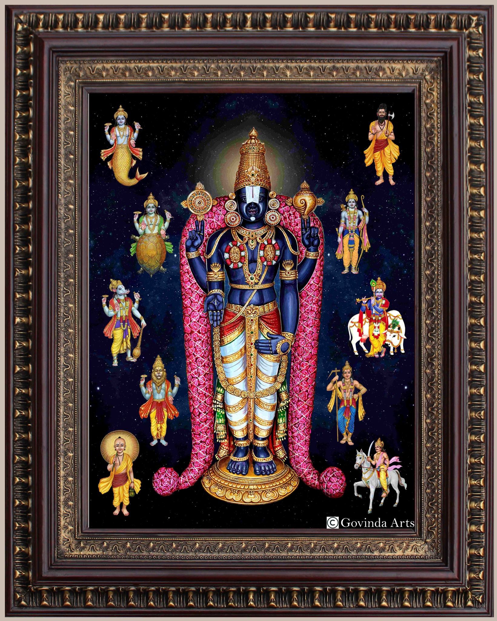 Dasavataram Painting in Authentic Wood Frame (Vertical)