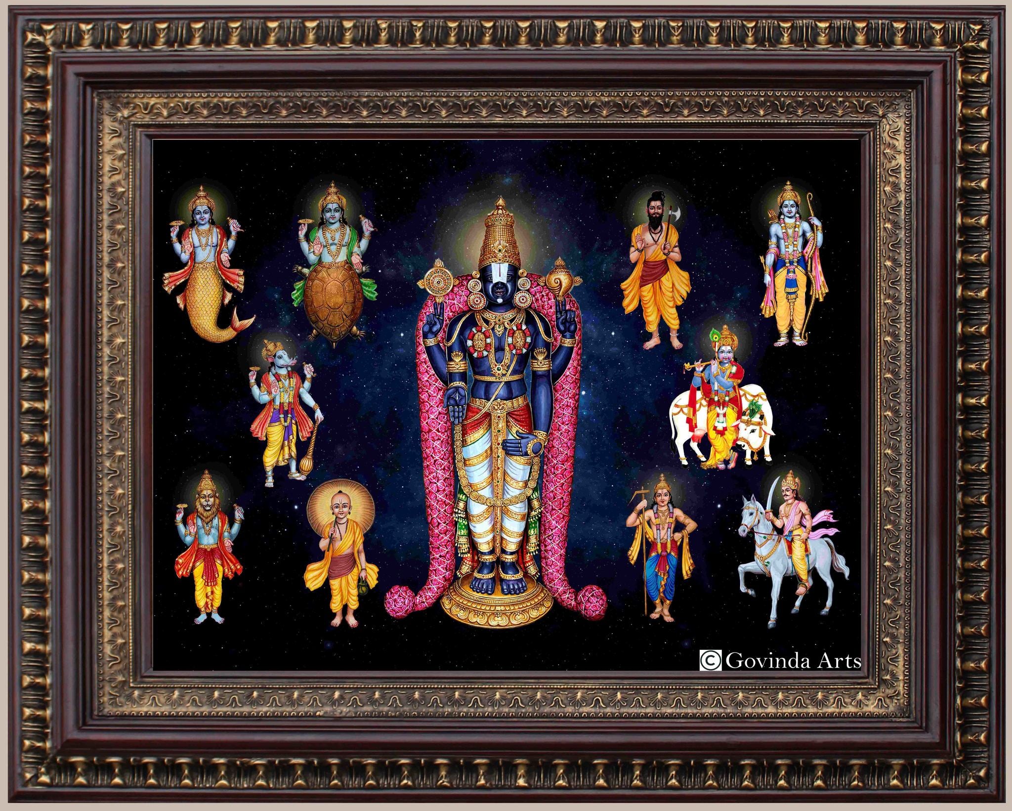 Dasavataram Painting in Authentic Wood Frame (Horizantal)