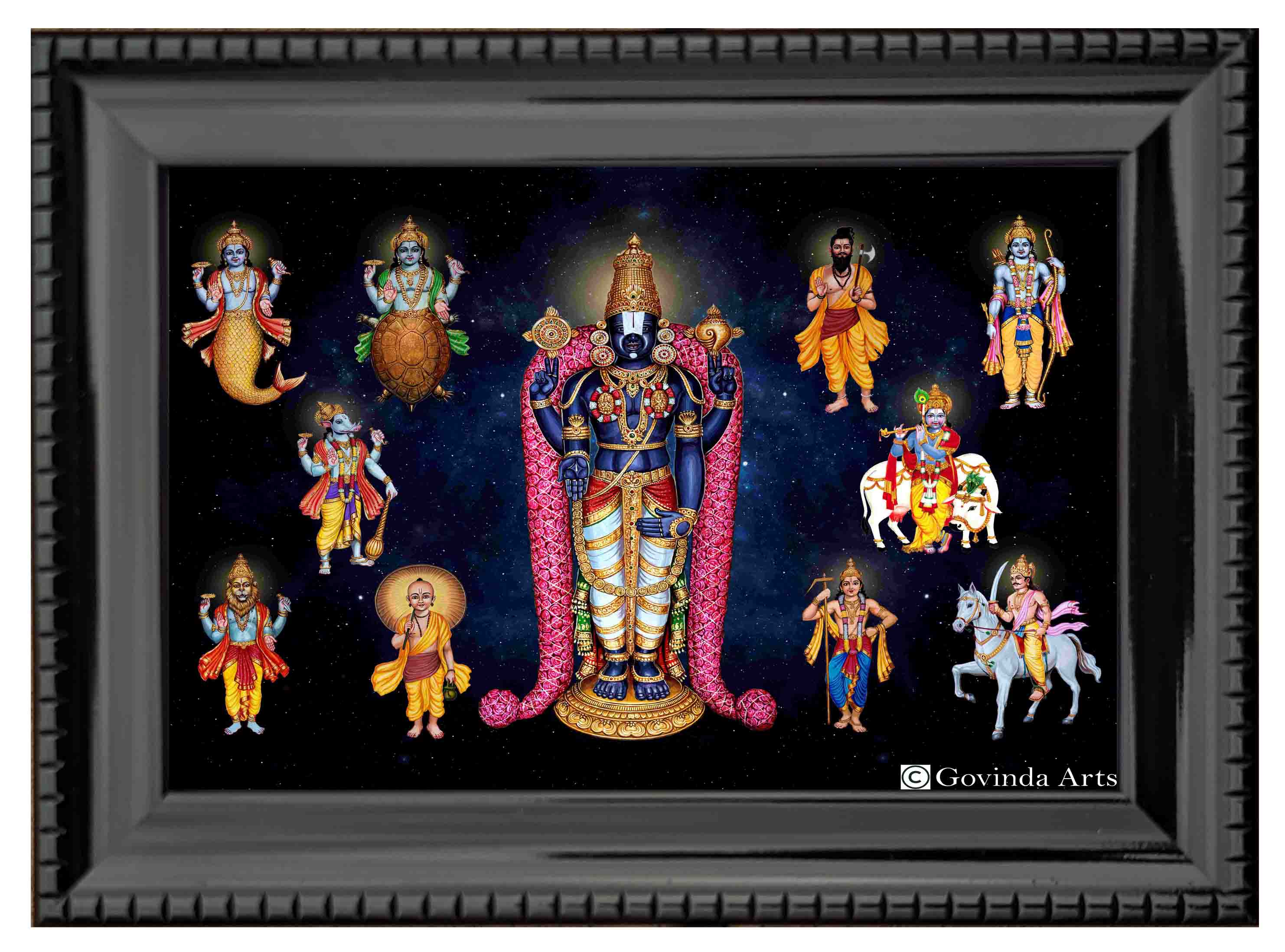 Dasavataram Painting in Authentic Wood Frame (Horizantal)