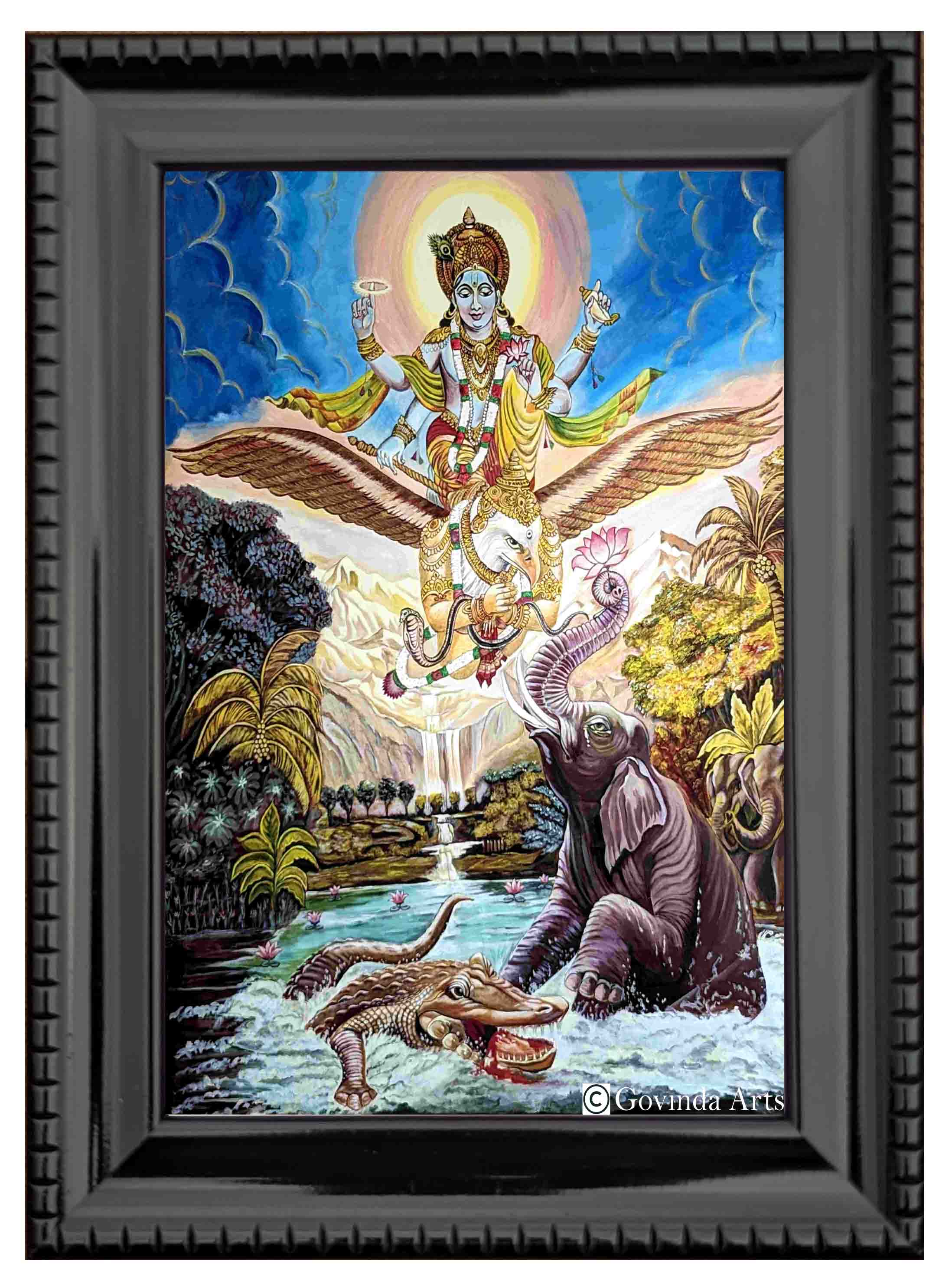 Gajendra Moksham Painting in Authentic Wood Frame