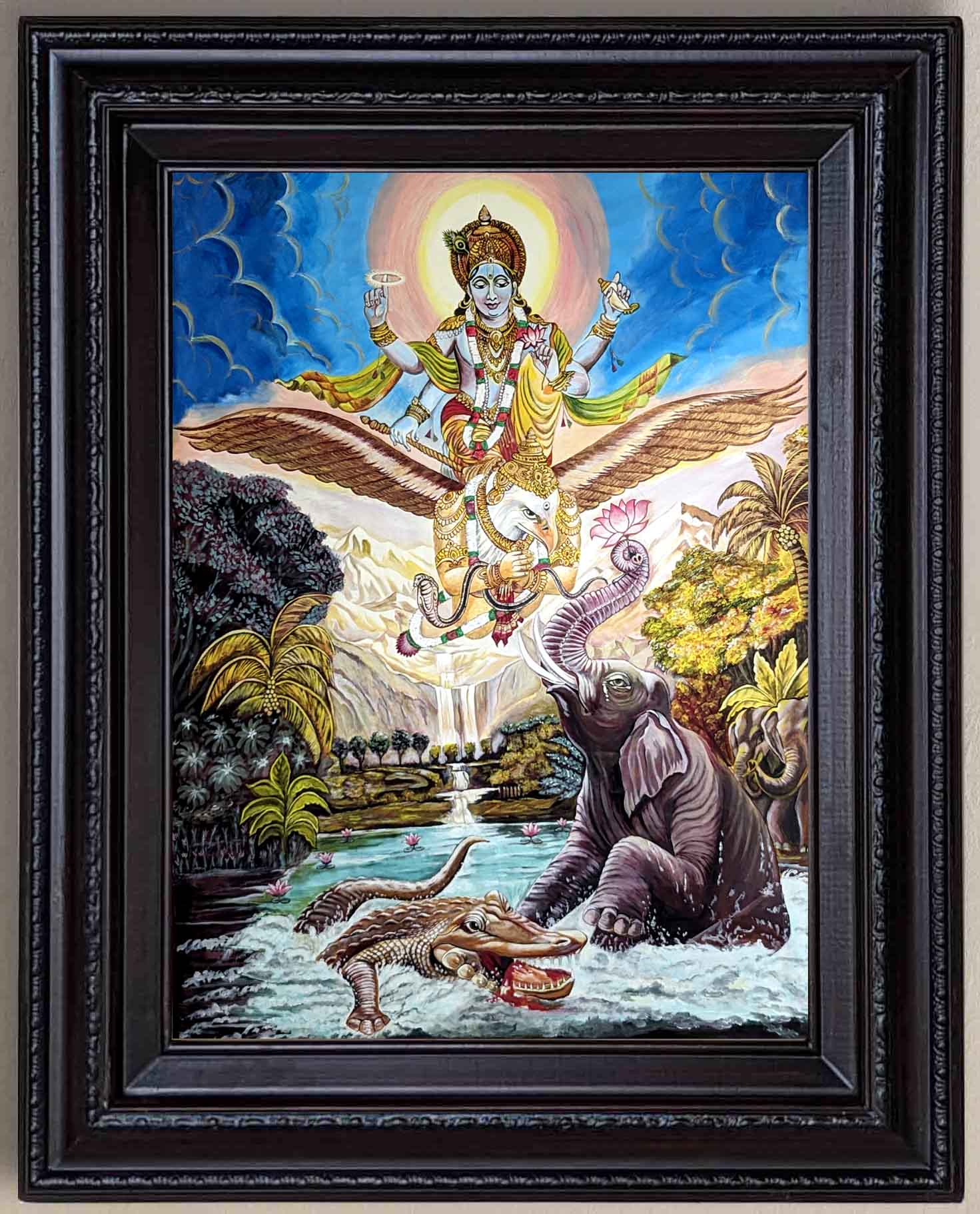 Gajendra Moksham Painting in Authentic Wood Frame