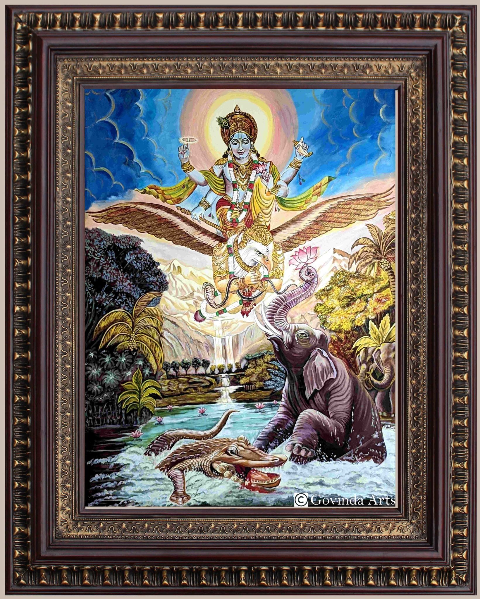 Gajendra Moksham Painting in Authentic Wood Frame