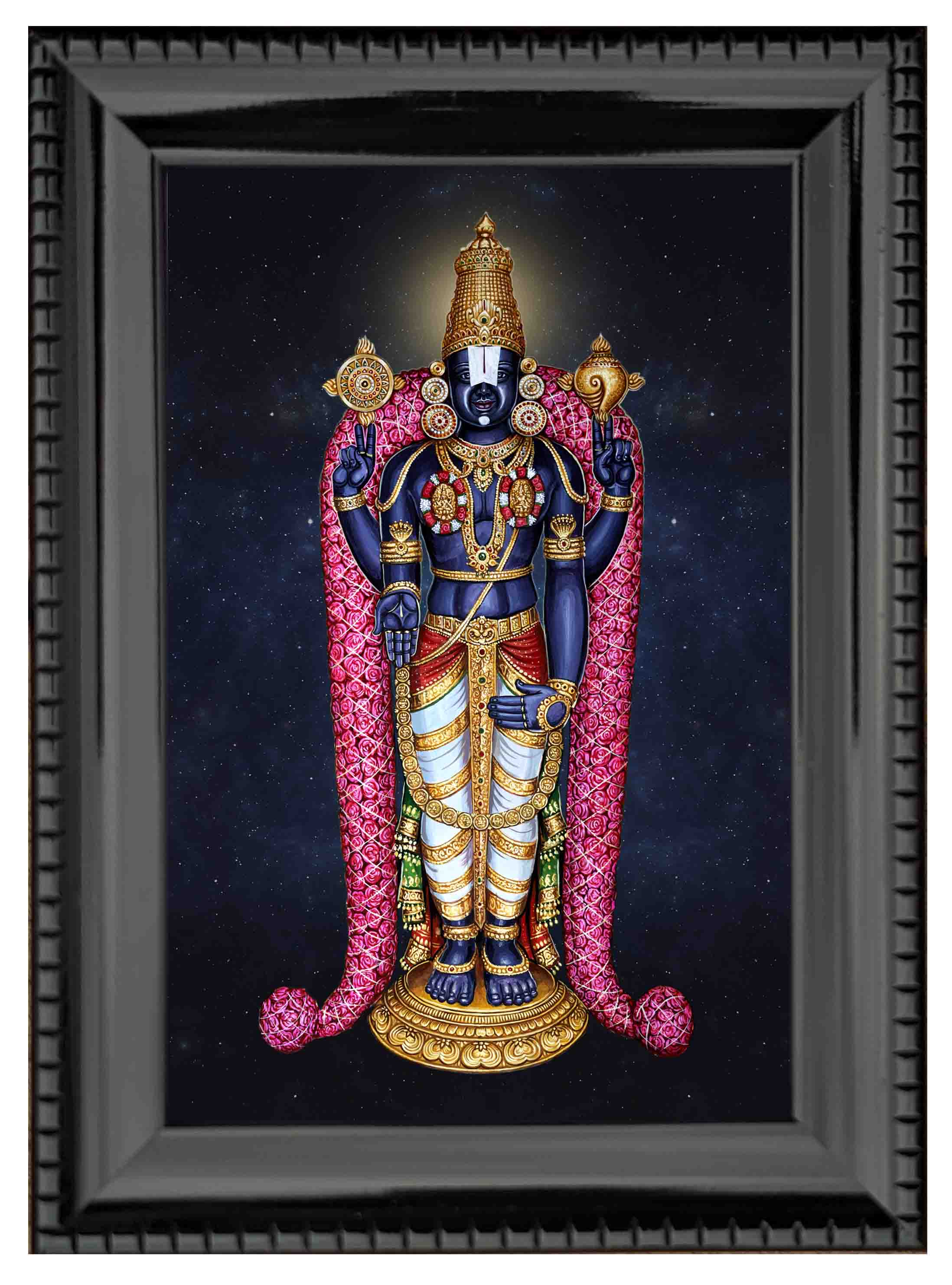 Lord Venkateswara Swamy with Universal Background Painting in Authentic Wood Frame