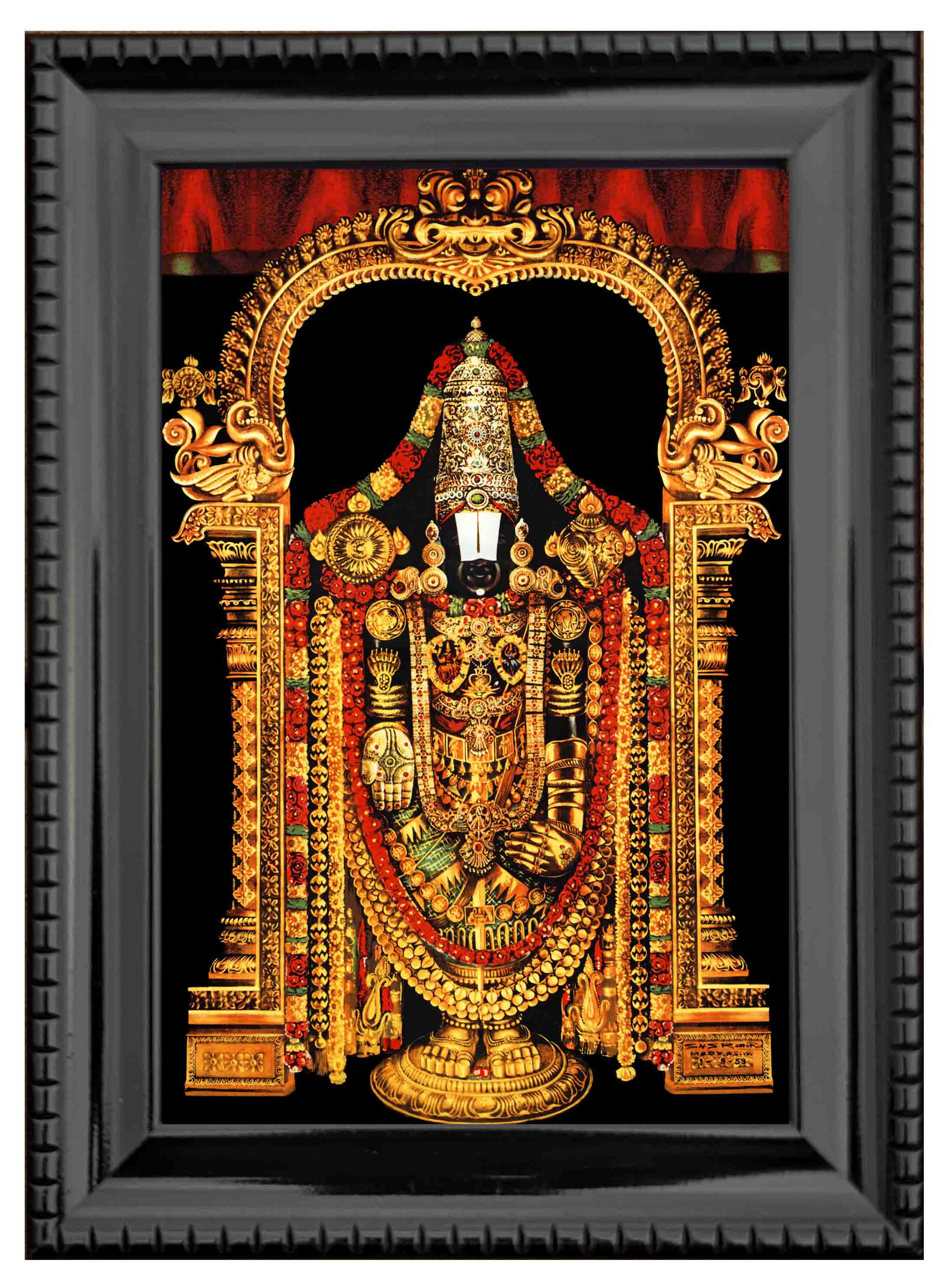 Lord Balaji in Golden Painting in Authentic Wood Frame