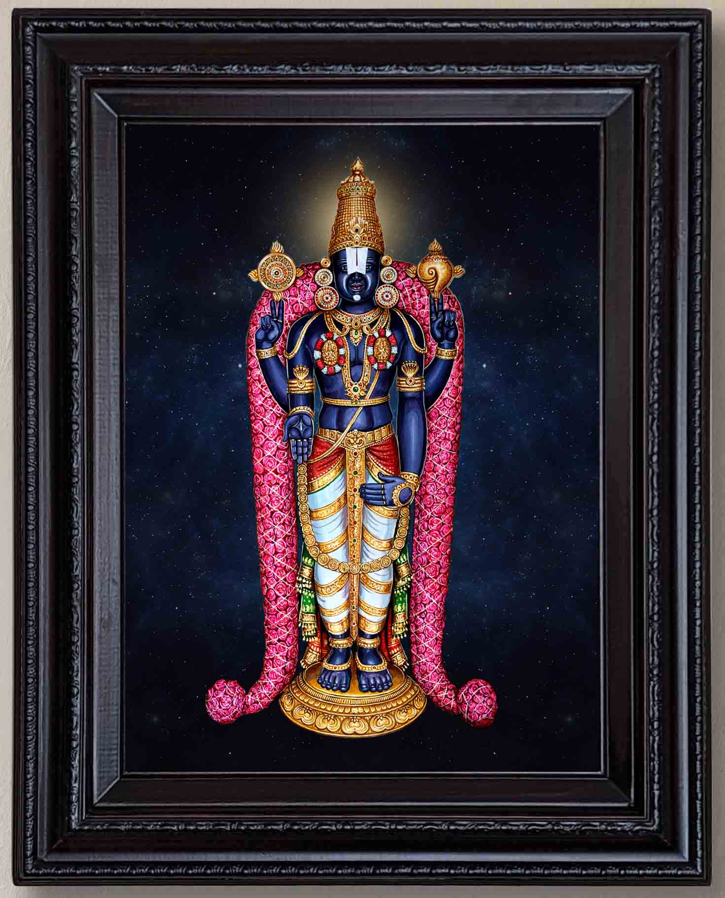 Lord Venkateswara Swamy with Universal Background Painting in Authentic Wood Frame