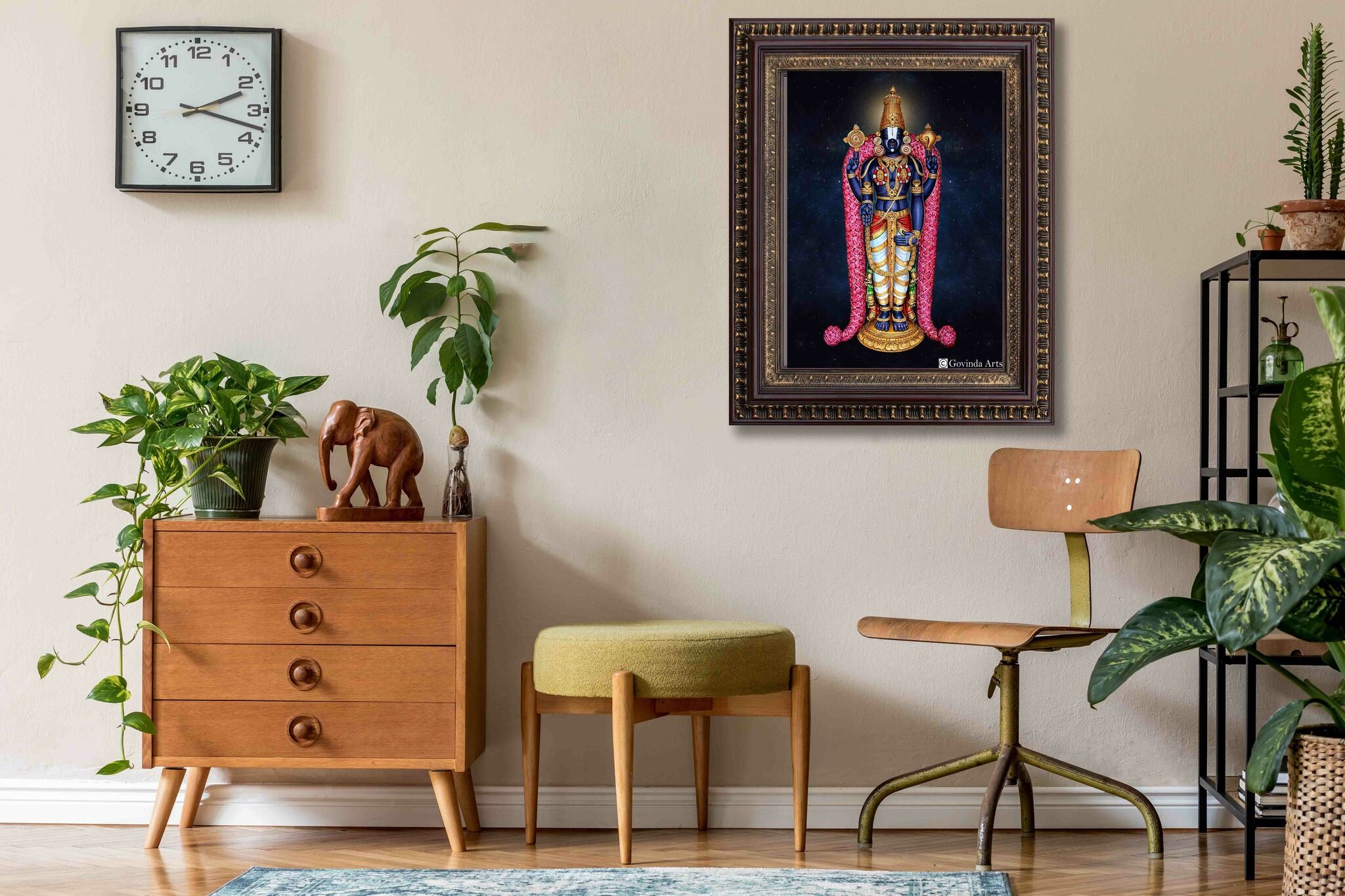 Lord Venkateswara Swamy with Universal Background Painting in Authentic Wood Frame - 0