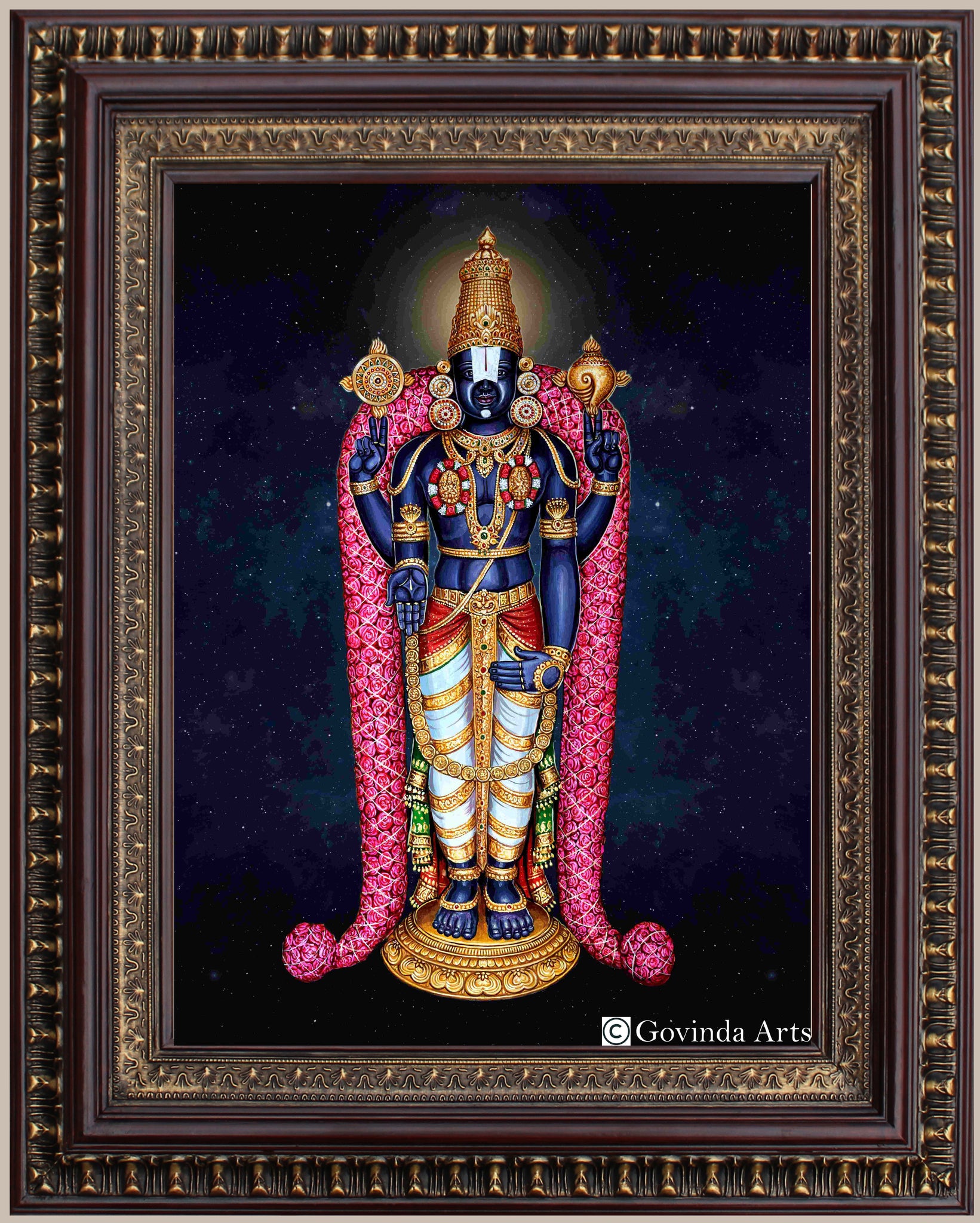 Lord Venkateswara Swamy with Universal Background Painting in Authentic Wood Frame