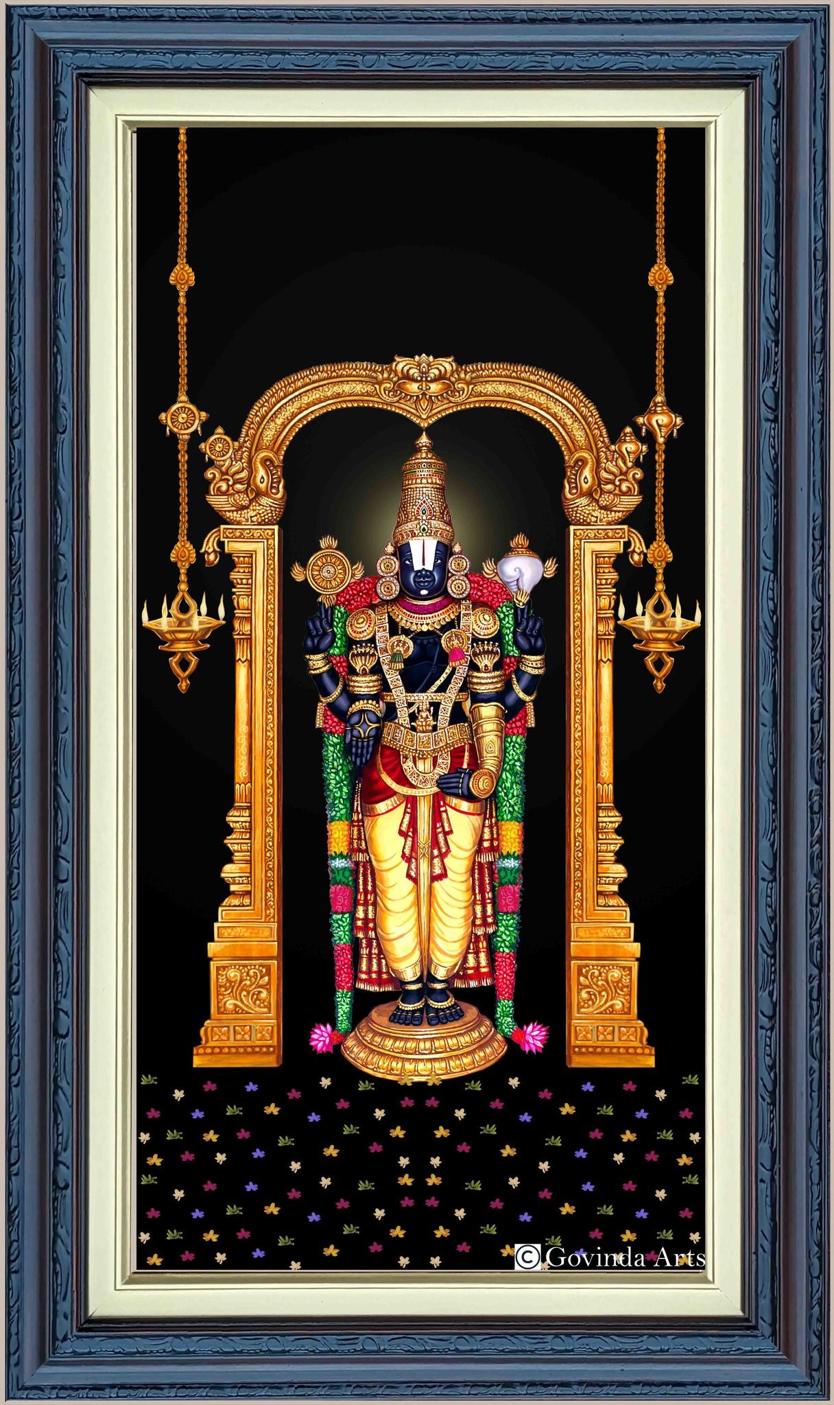 Lord Balaji with Tulsi Garland Painting in Authentic Wood Frame