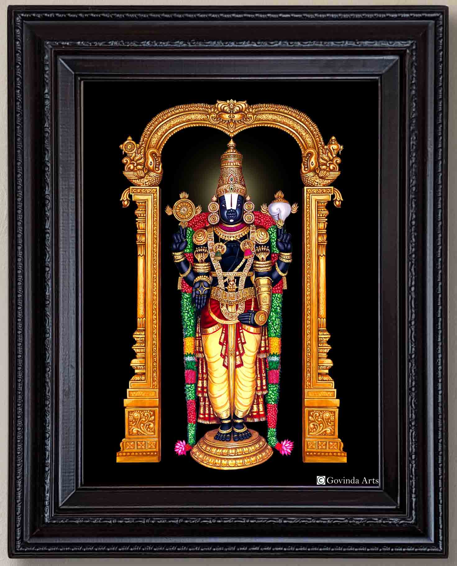 Lord Balaji with Tulsi Garland Painting in Authentic Wood Frame