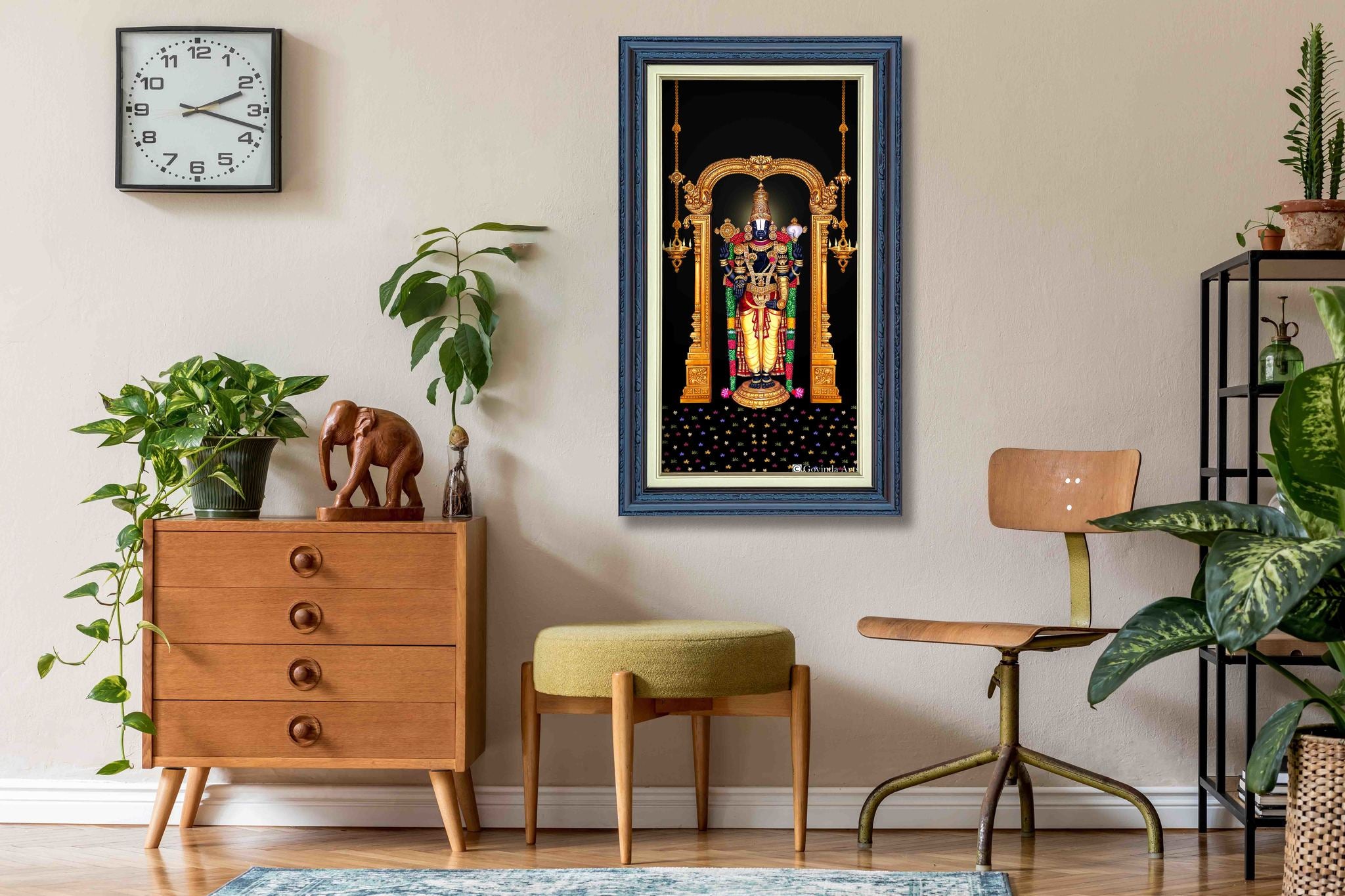 Lord Balaji with Tulsi Garland Painting in Authentic Wood Frame