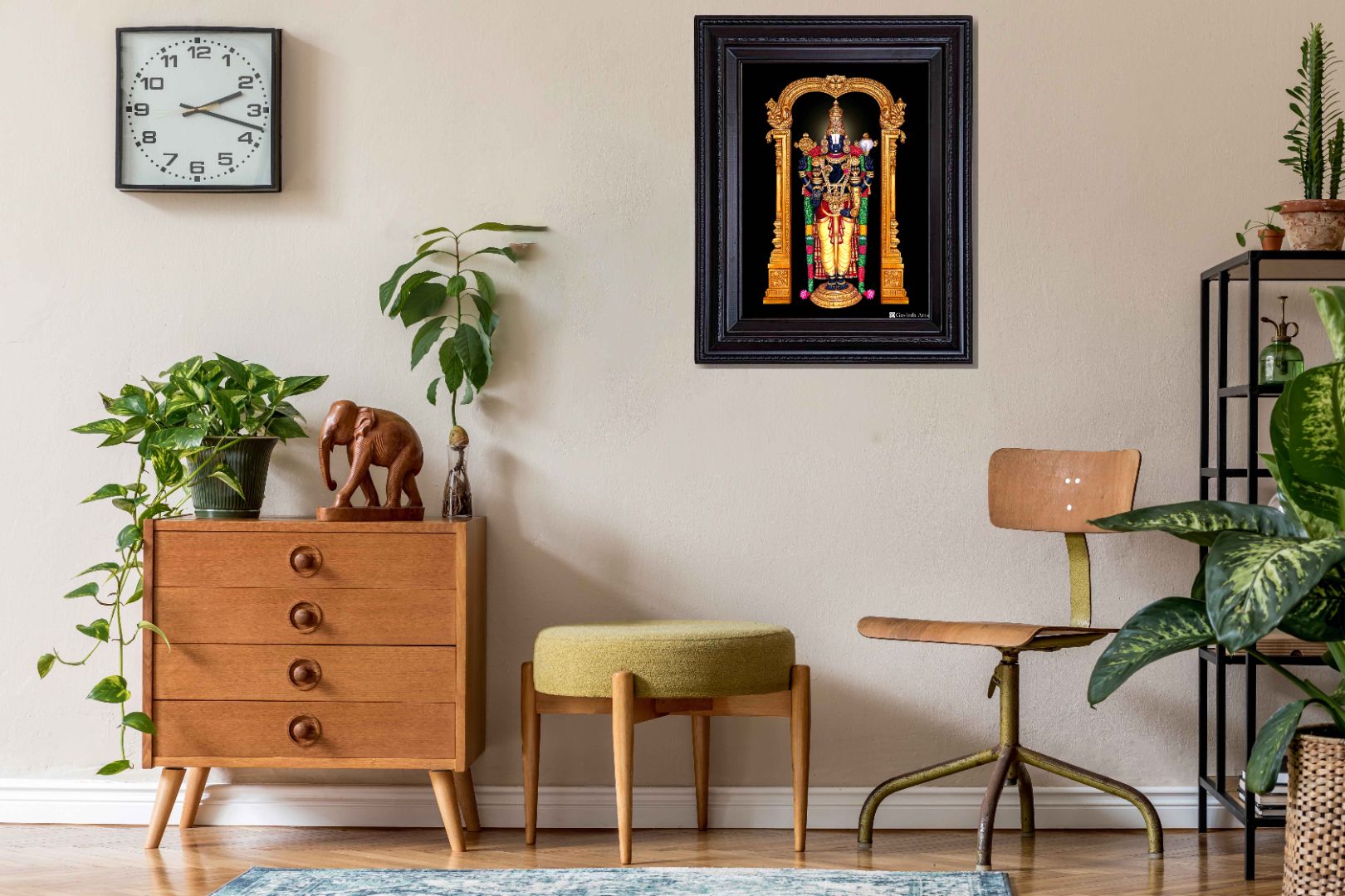 Lord Balaji with Tulsi Garland Painting in Authentic Wood Frame