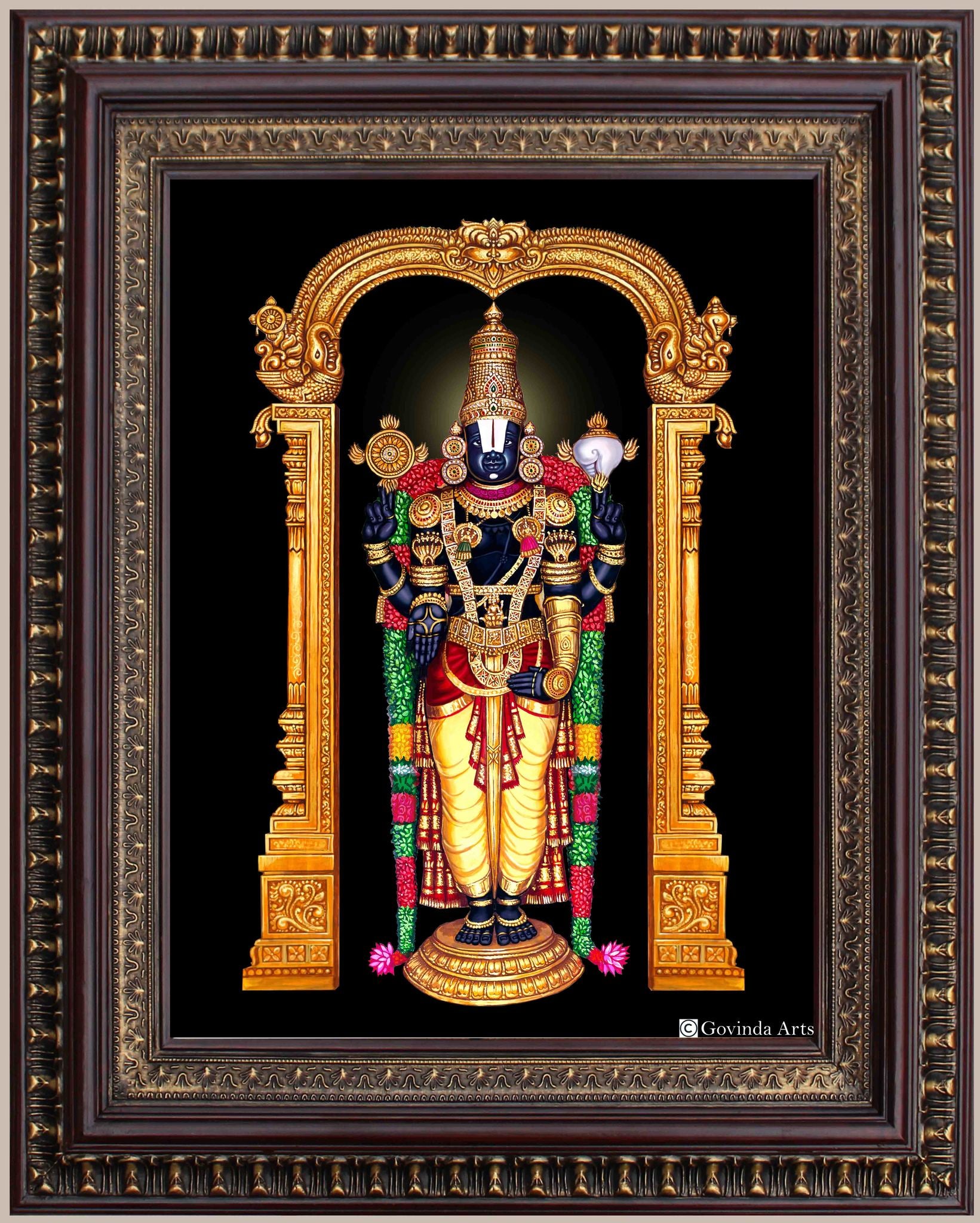 Lord Balaji with Tulsi Garland Painting in Authentic Wood Frame