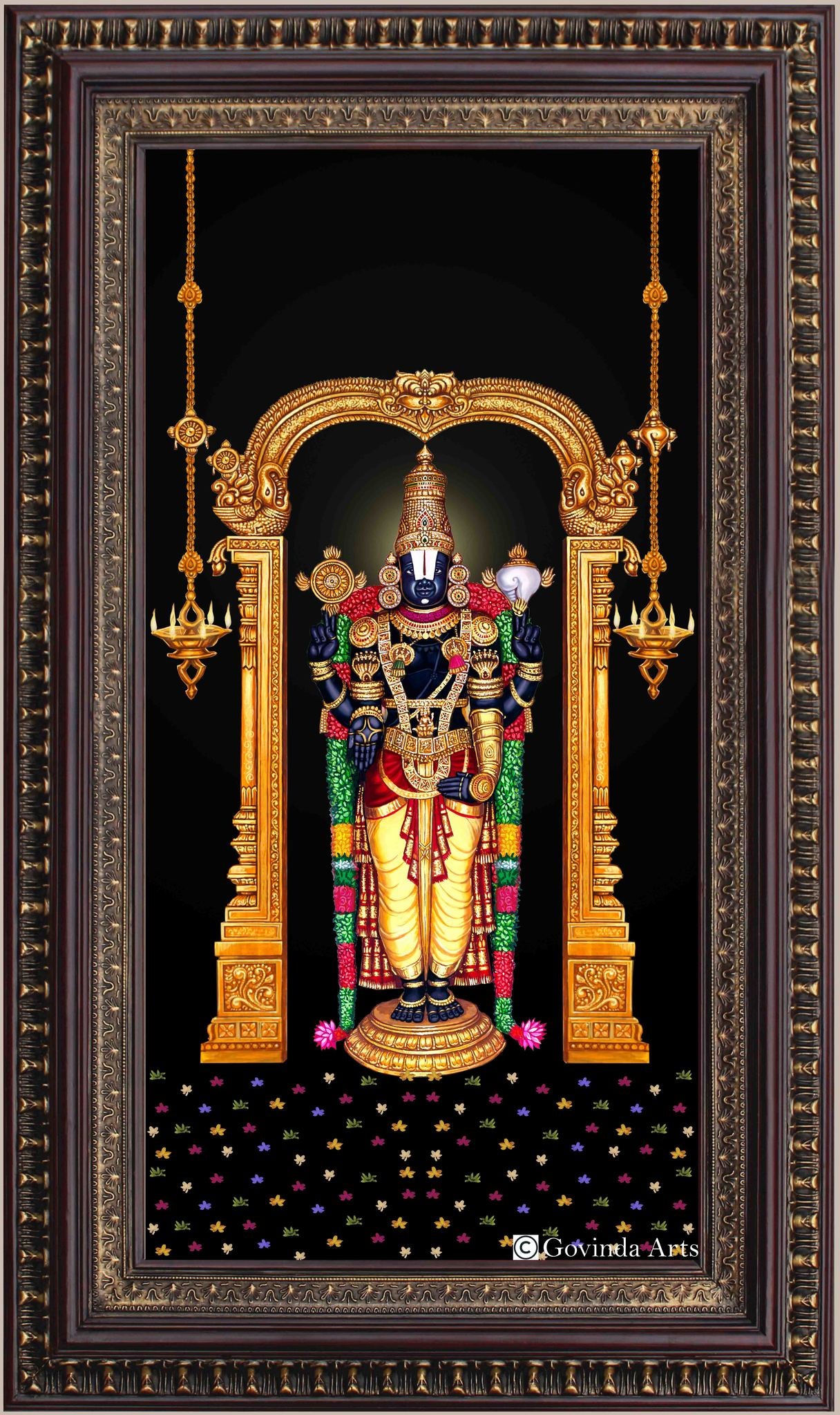 Lord Balaji with Tulsi Garland Painting in Authentic Wood Frame - 0