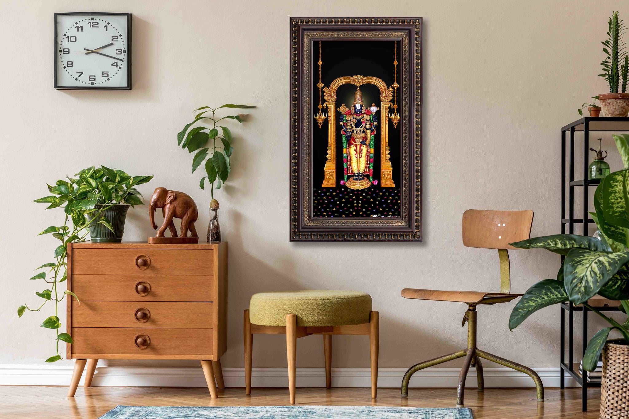 Lord Balaji with Tulsi Garland Painting in Authentic Wood Frame