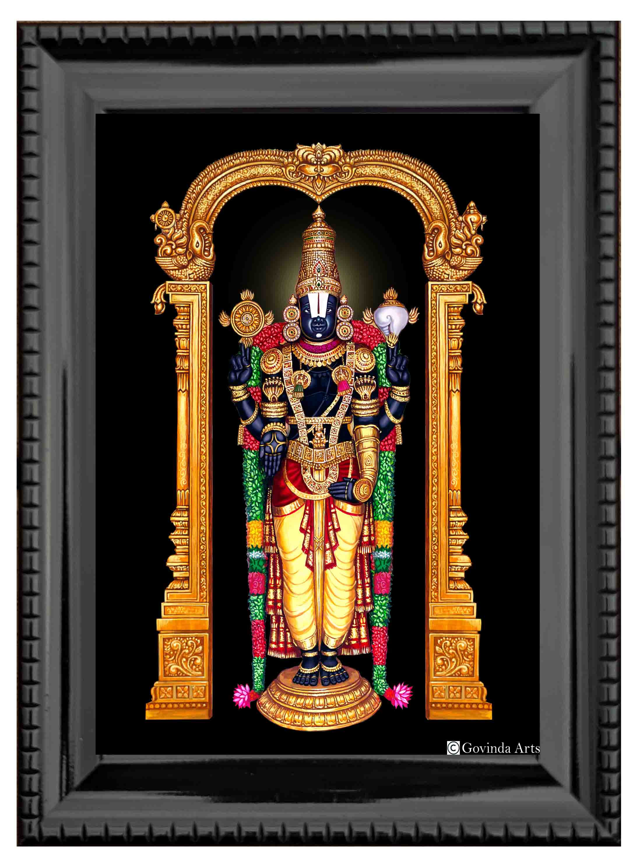 Lord Balaji with Tulsi Garland Painting in Authentic Wood Frame