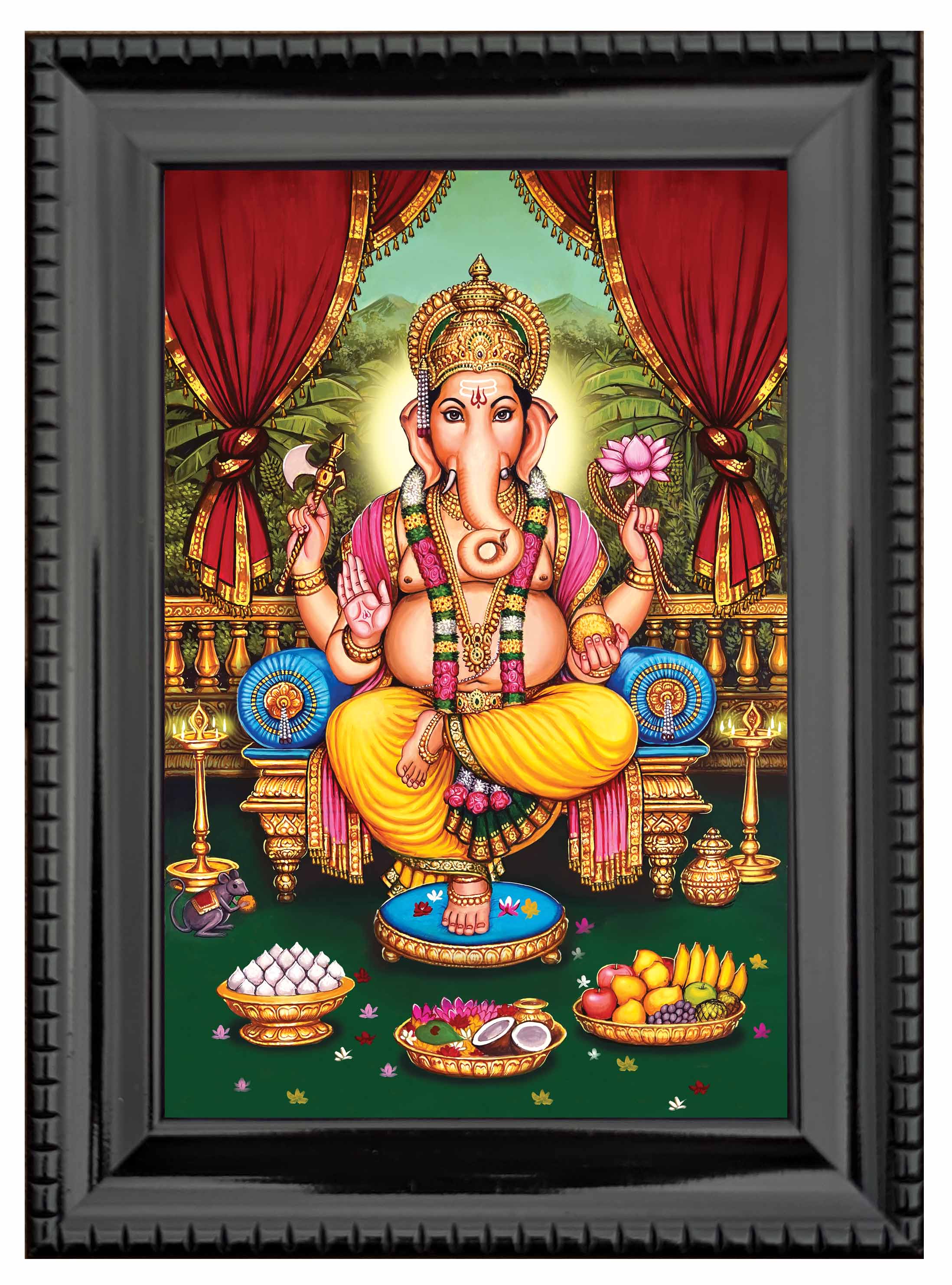 Lord Ganesha Traditional Painting in Authentic Wood Frame