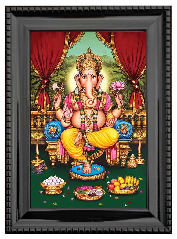Lord Ganesha Traditional Painting in Authentic Wood Frame